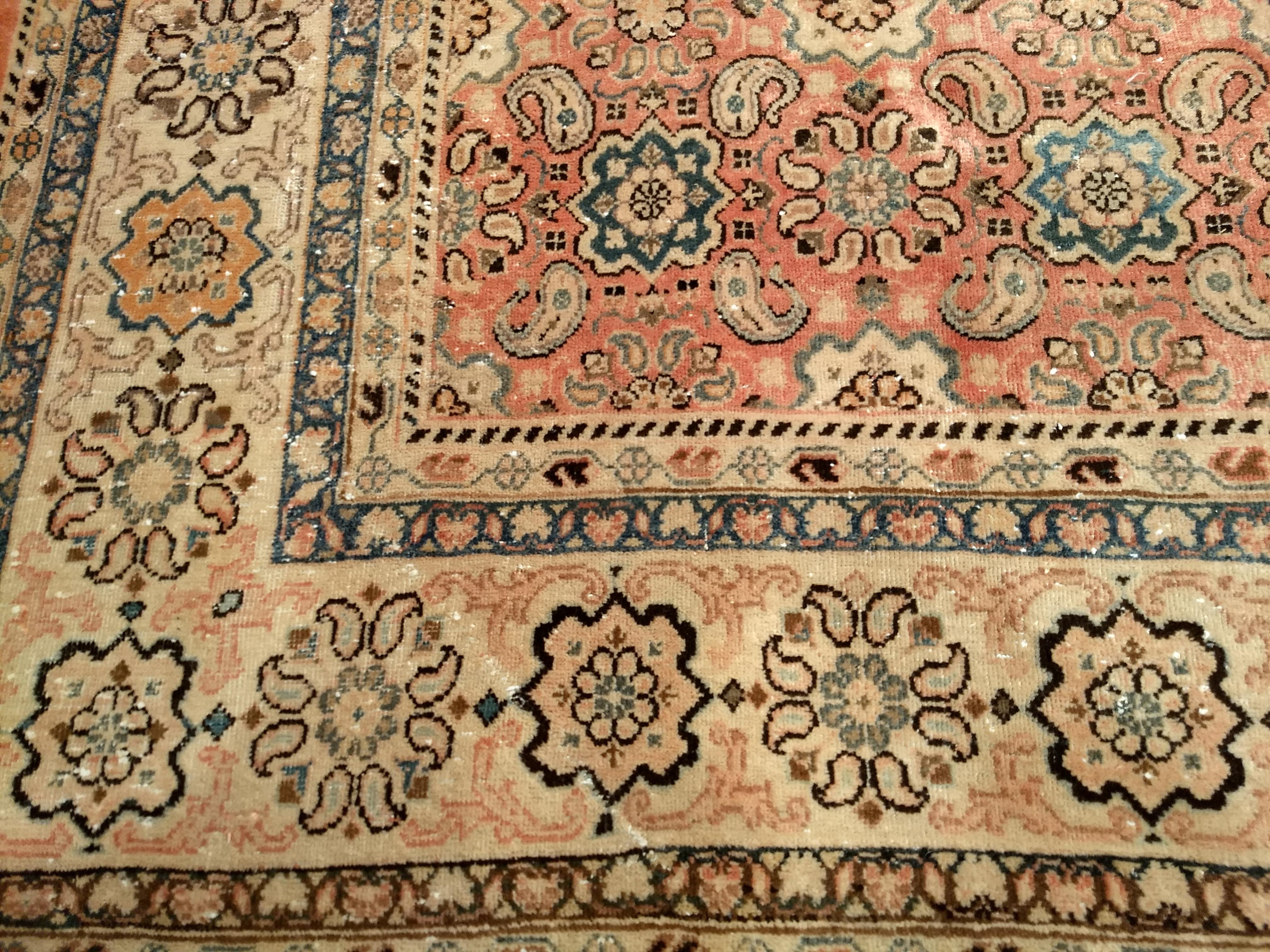 Vintage Persian Mahal Sultanabad Rug in Allover Pattern in Pale Pink, Blu, Green For Sale 4