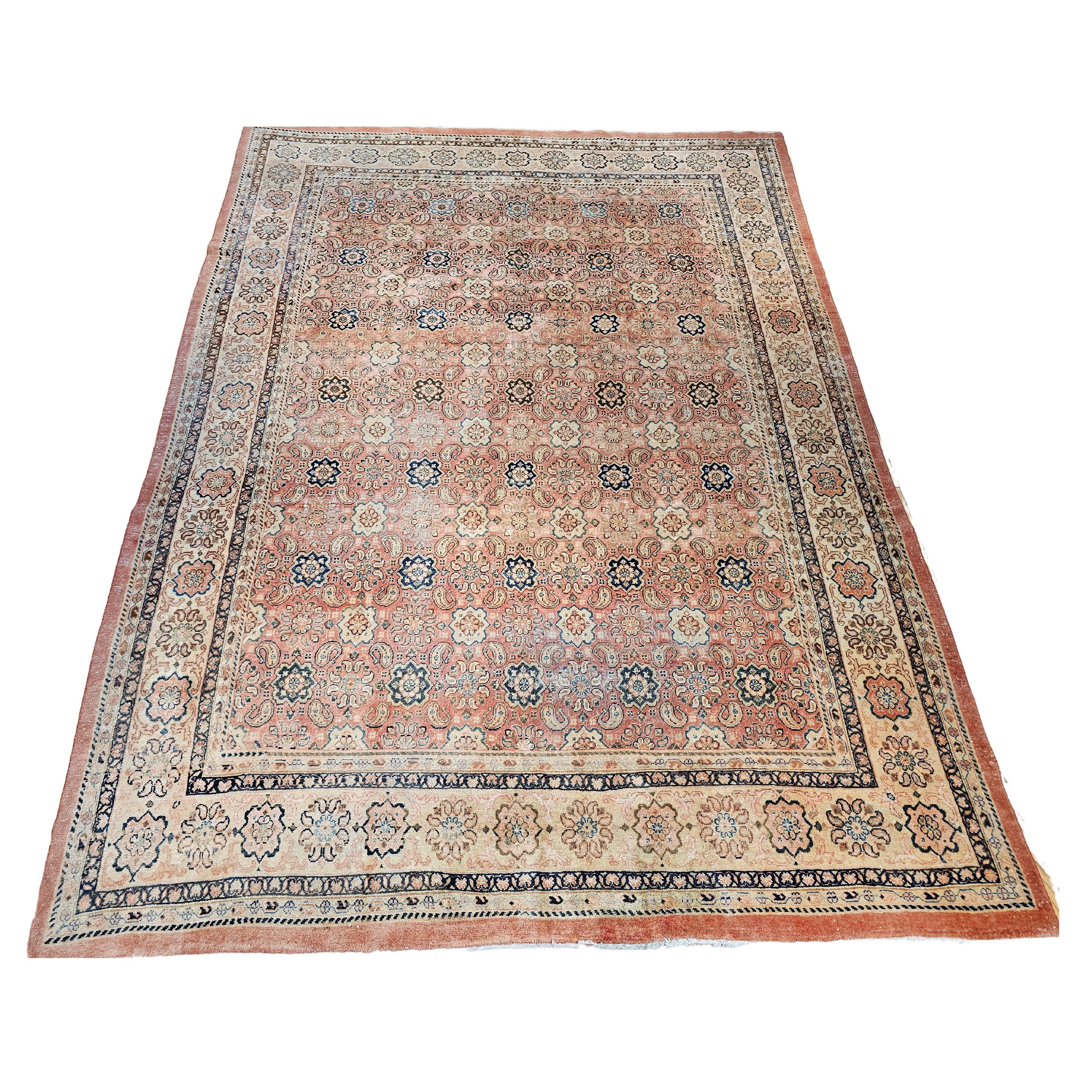 Discover the understated elegance of this wonderful Vintage Persian Mahal Sultanabad rug, an exquisite piece featuring a truly unique allover geometric pattern. This captivating design is beautifully set against a delicate pink to pale pink field