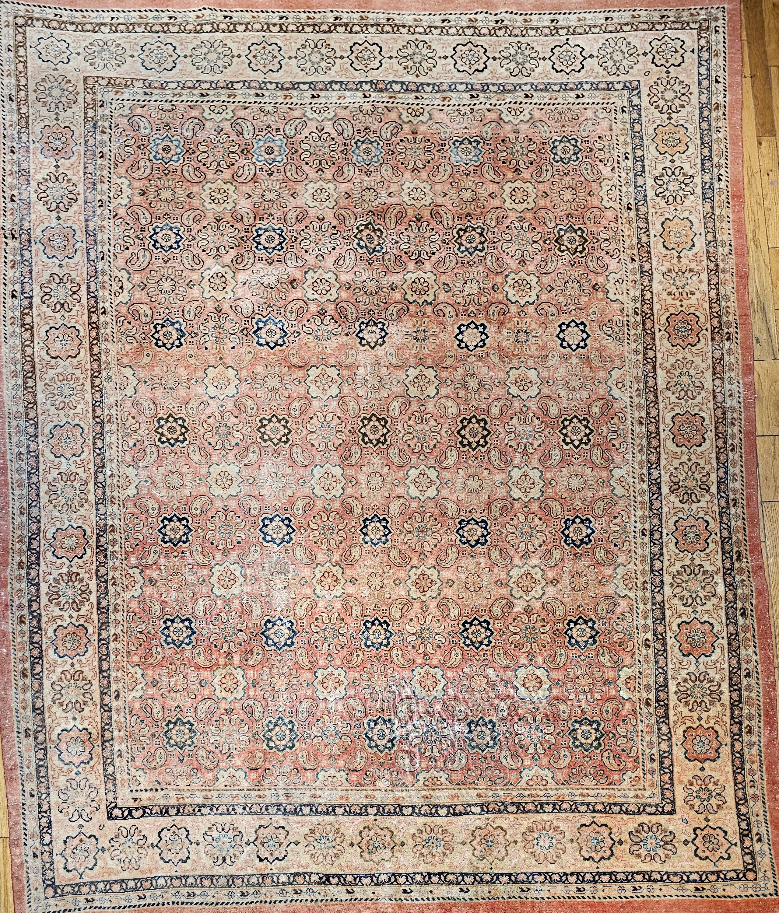 Vintage Mahal Sultanabad Rug in All Over Geometric Pattern in Pale Pink, Cream For Sale