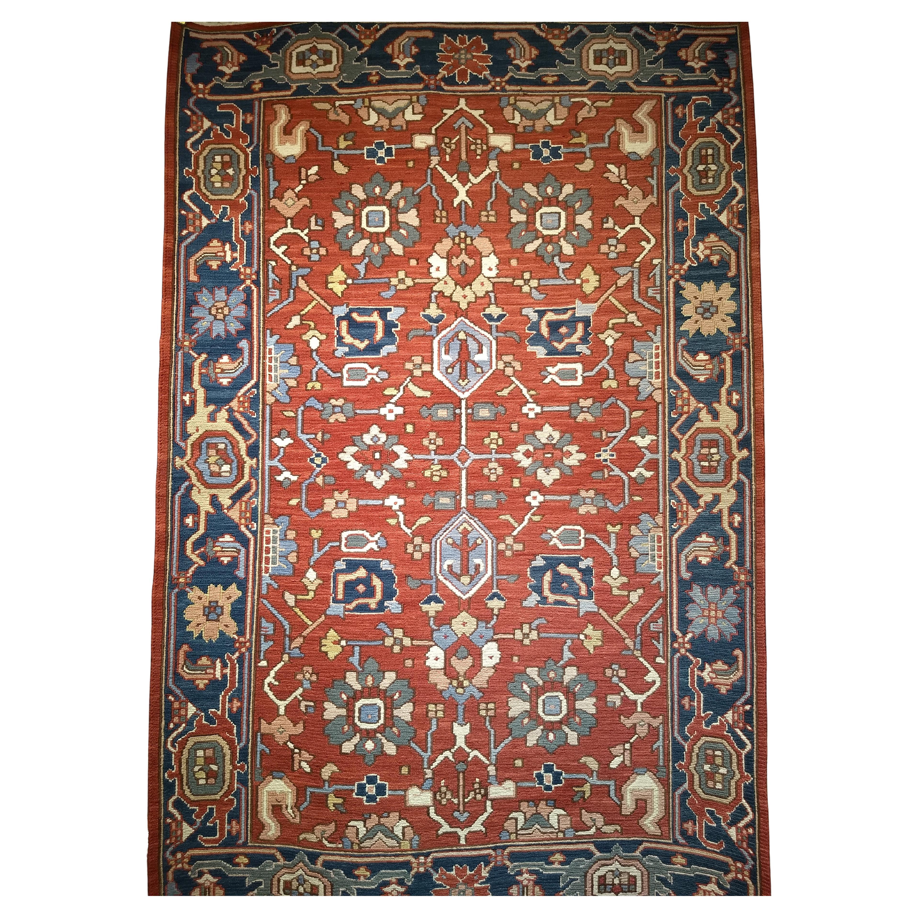 Tappeto vintage Mahal Sultanabad Rugs rosso mattone con disegno geometrico in quadrifoglio