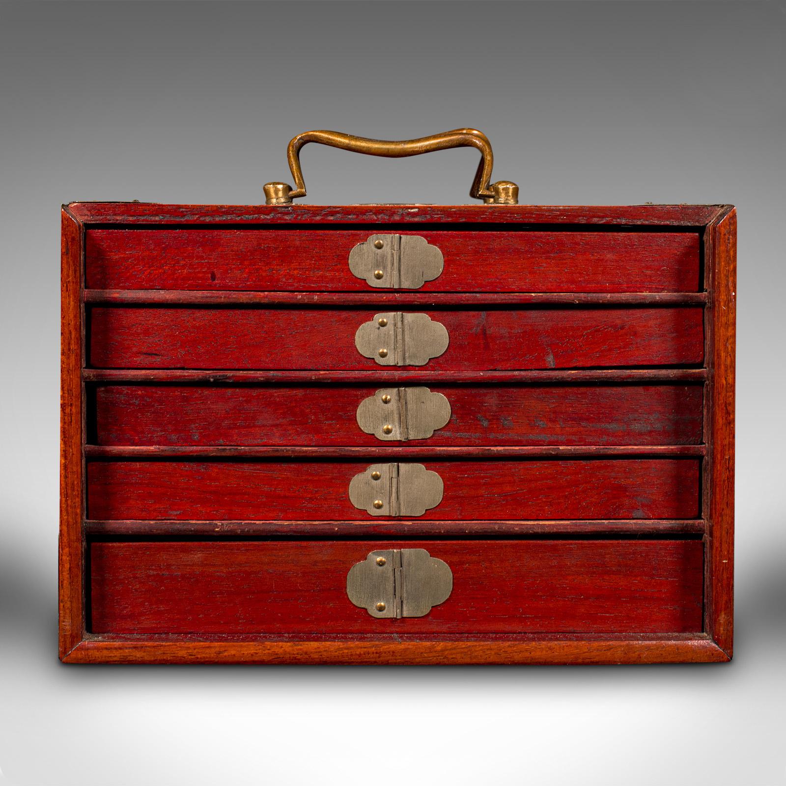 Wood Vintage Mahjong Case, Chinese, Mahogany, Compendium, Game Set, Late 20th Century