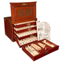 Vintage Mahjong Case, Chinese, Mahogany, Compendium, Game Set, Late 20th Century