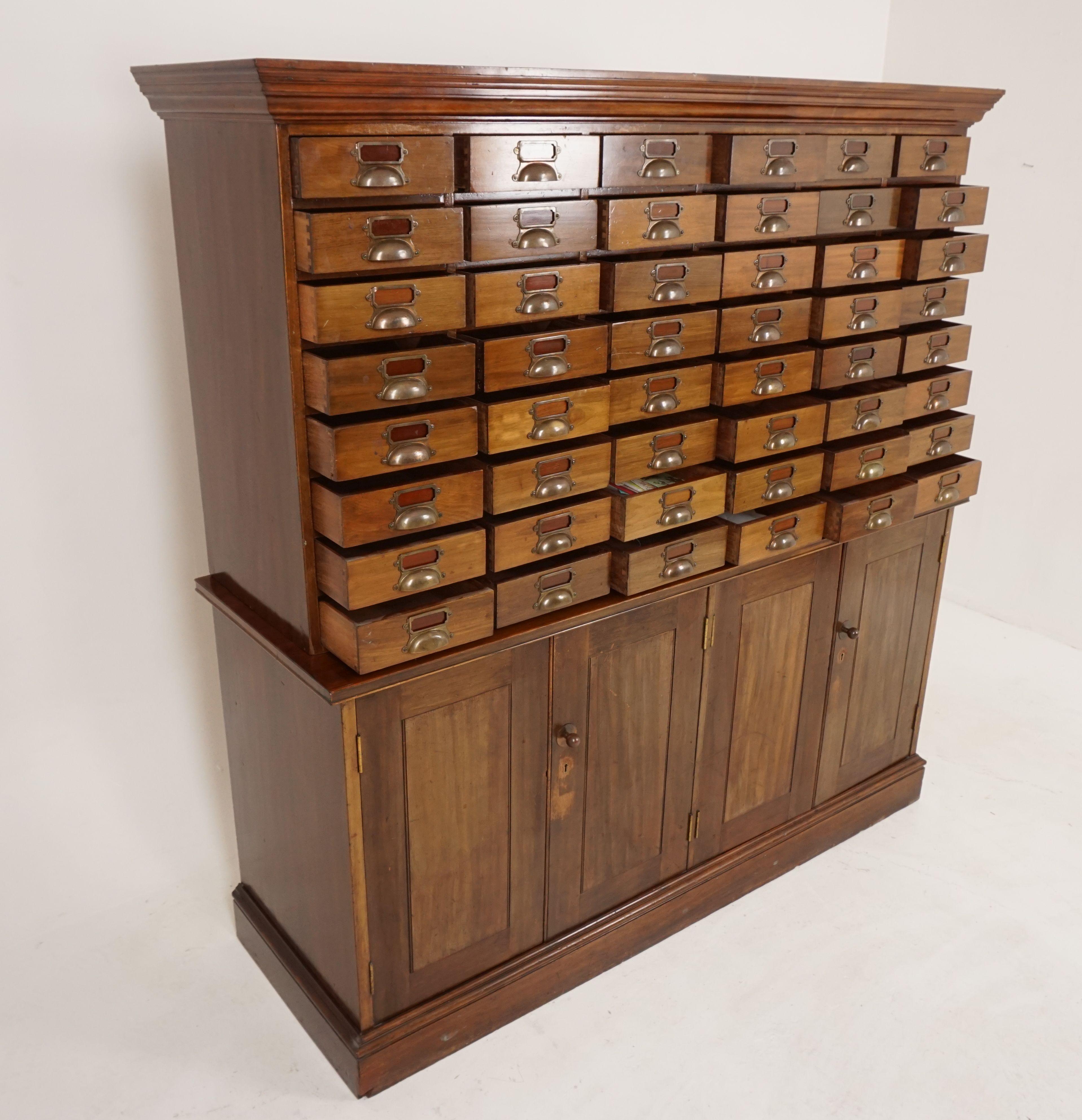 Scottish Vintage Walnut 48 Drawer File Cabinet, Cupboard, Scotland 1920, H204 For Sale