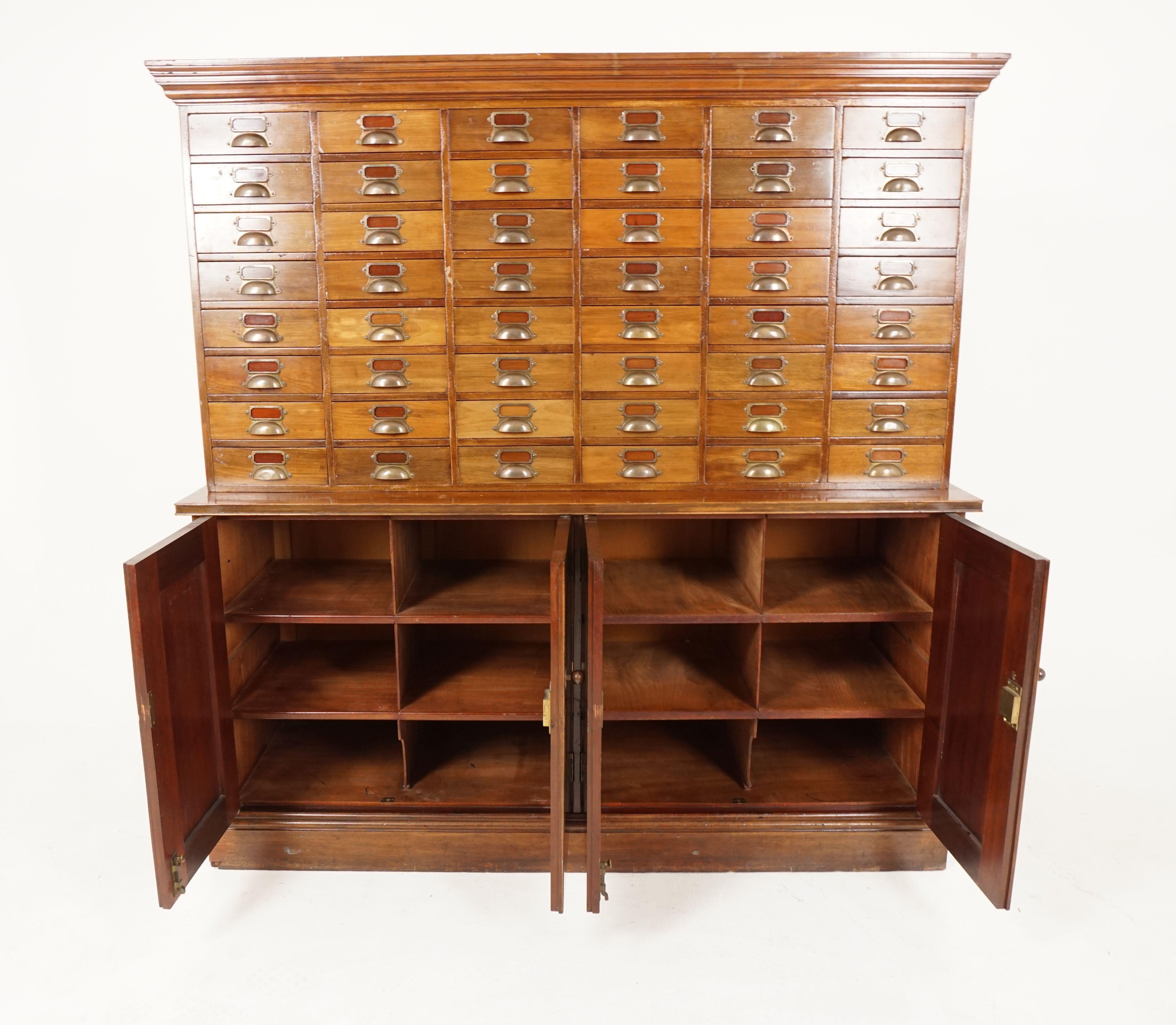 Early 20th Century Vintage Walnut 48 Drawer File Cabinet, Cupboard, Scotland 1920, H204 For Sale