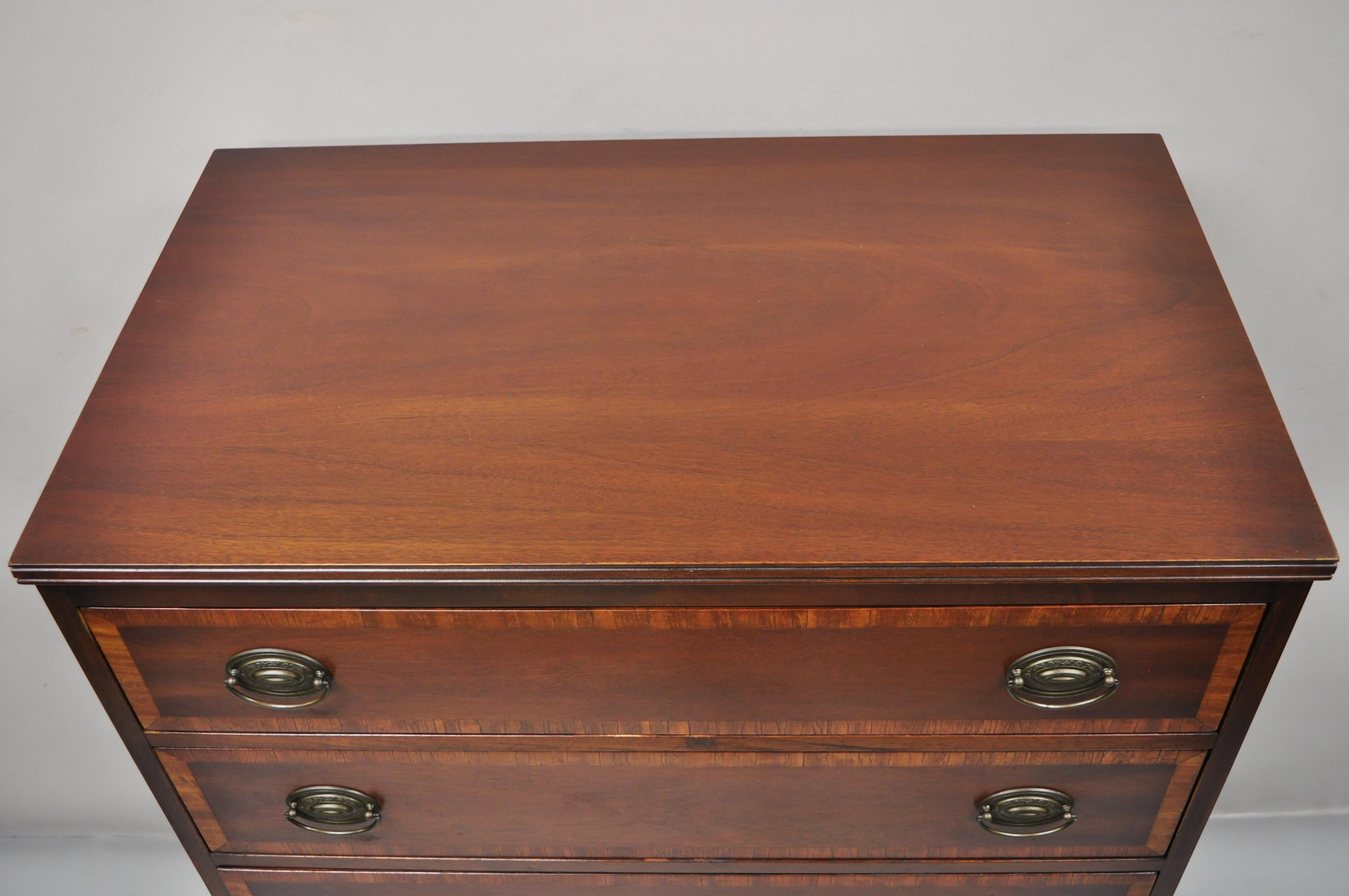 Sheraton Vintage Mahogany 5 Drawer Banded Inlay Tall Chest Dresser Highboy by Stiehl