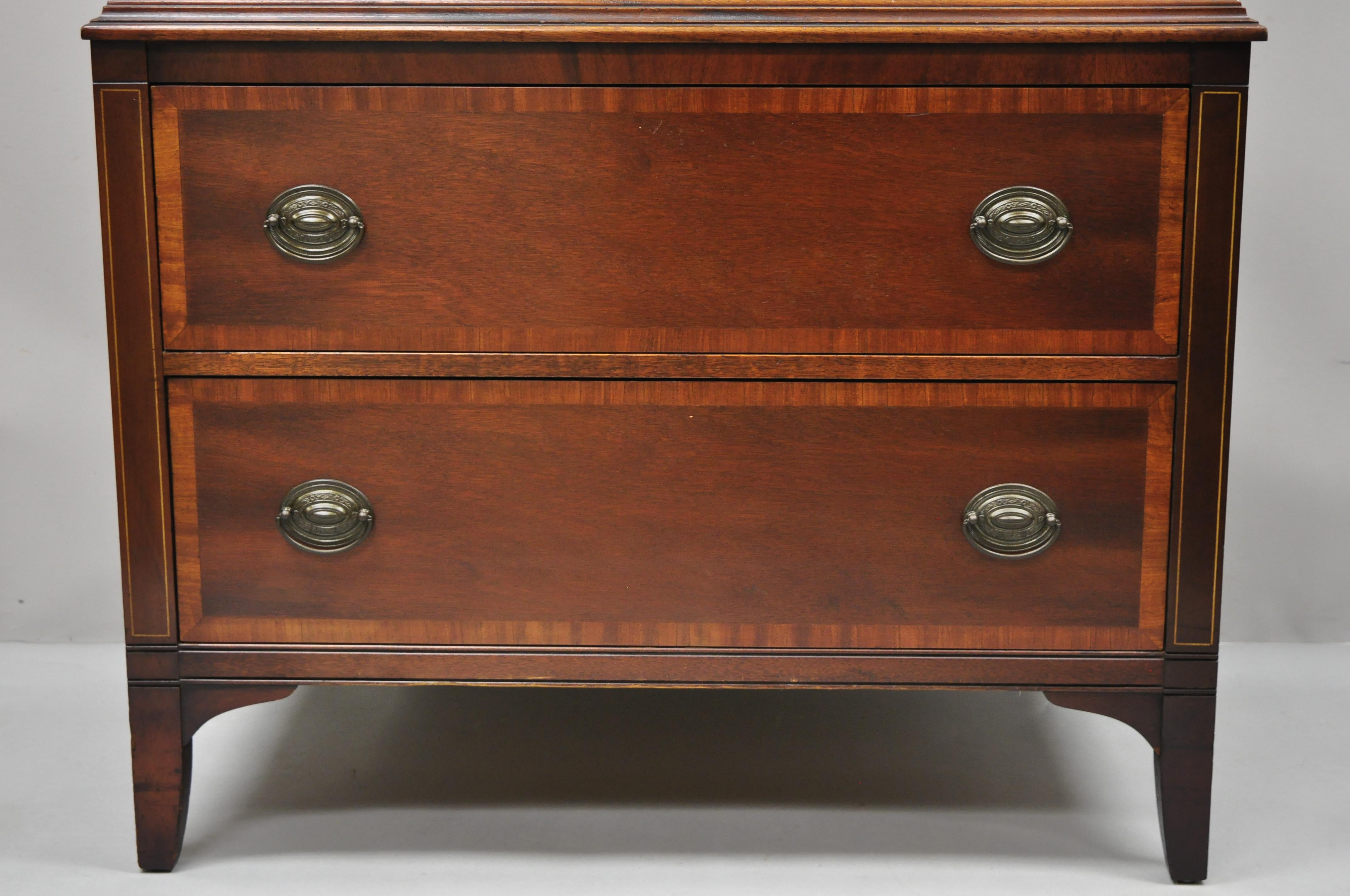 Vintage Mahogany 5 Drawer Banded Inlay Tall Chest Dresser Highboy by Stiehl In Good Condition In Philadelphia, PA