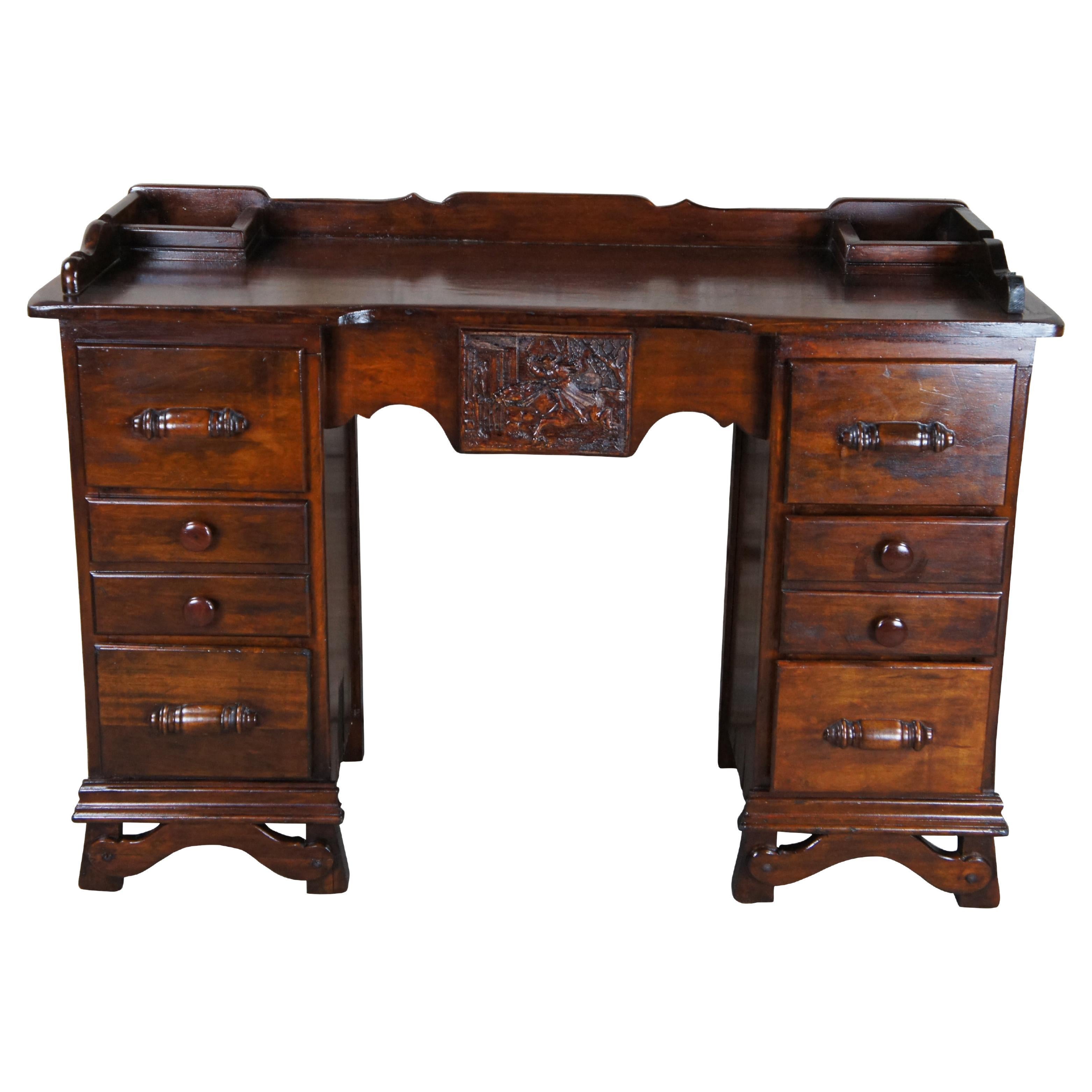 Vintage Mahogany American Colonial Kneehole Library Vanity Writing Desk For Sale