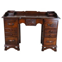 Vintage Mahogany American Colonial Kneehole Library Vanity Writing Desk