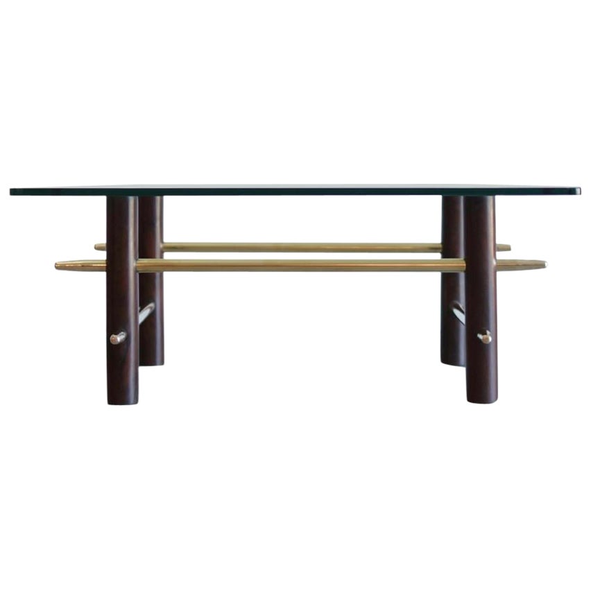 Vintage Mahogany and Brass Coffee Table, C. 1950s