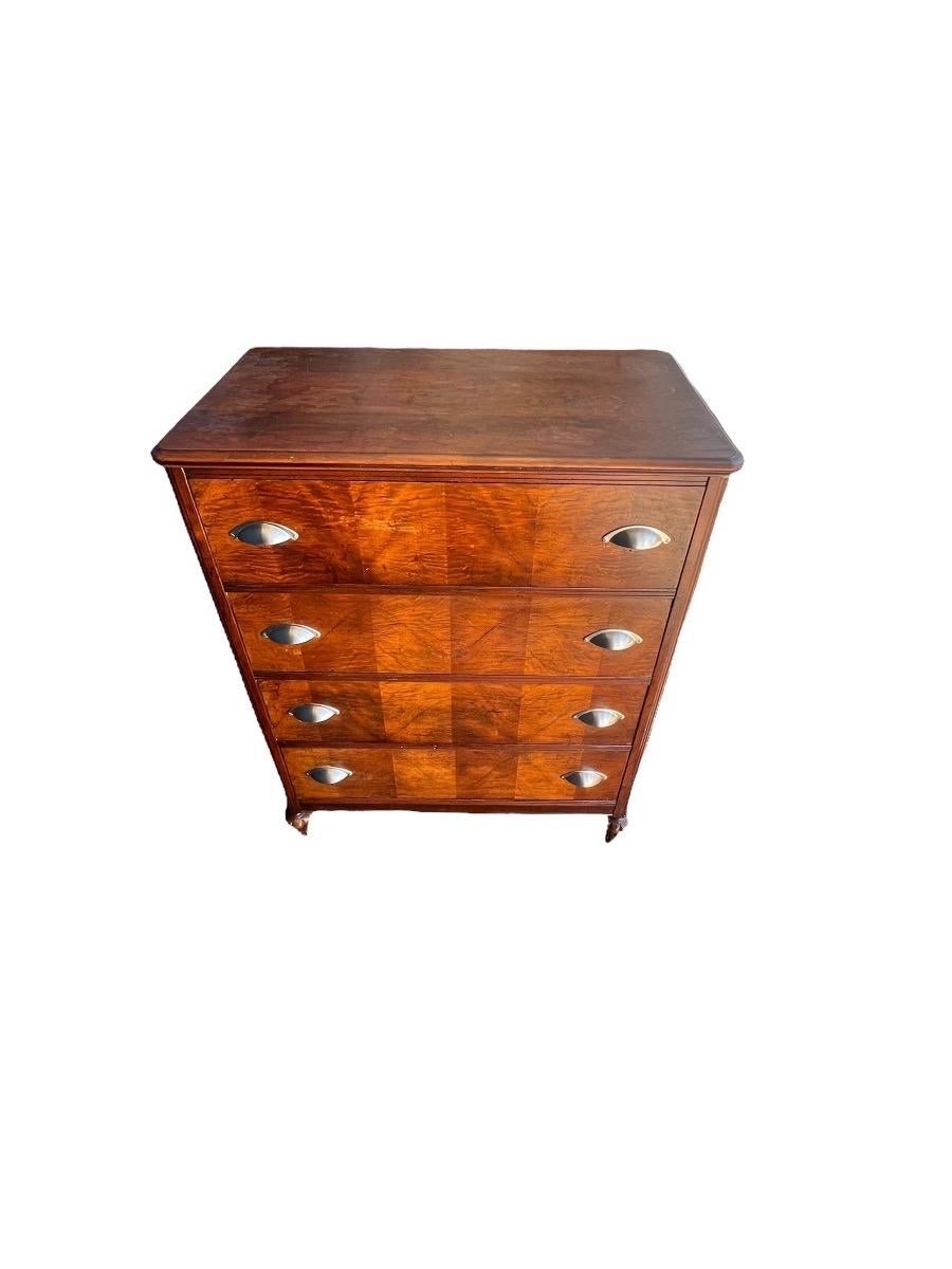 Vintage Mahogany and Burl Wood Veneer Dresser Cabinet Storage Drawers In Good Condition In Seattle, WA