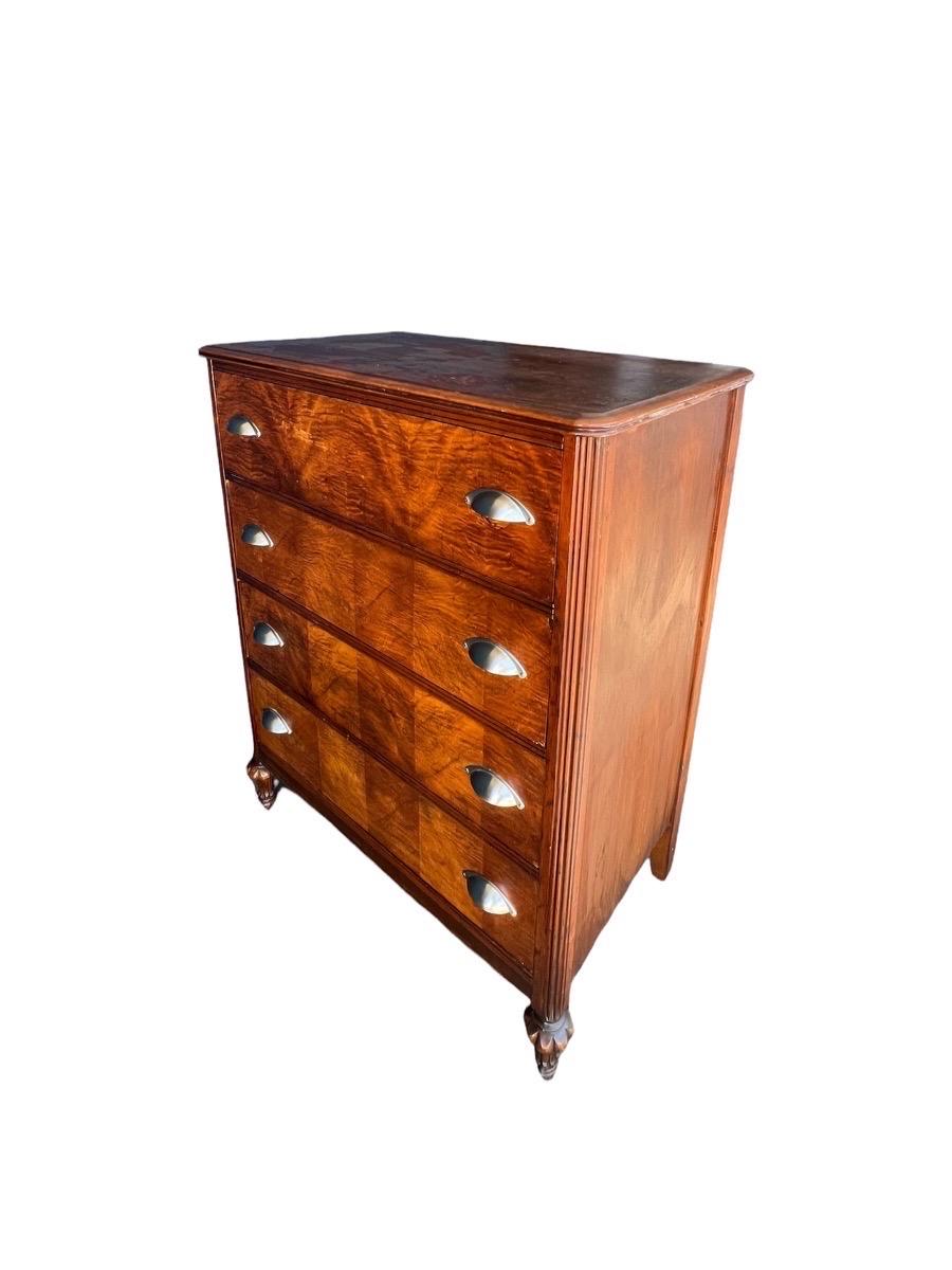 Vintage Mahogany and Burl Wood Veneer Dresser Cabinet Storage Drawers 1