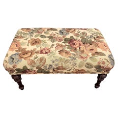 Vintage Mahogany and French Floral Tapestry Bench Ottoman Stool