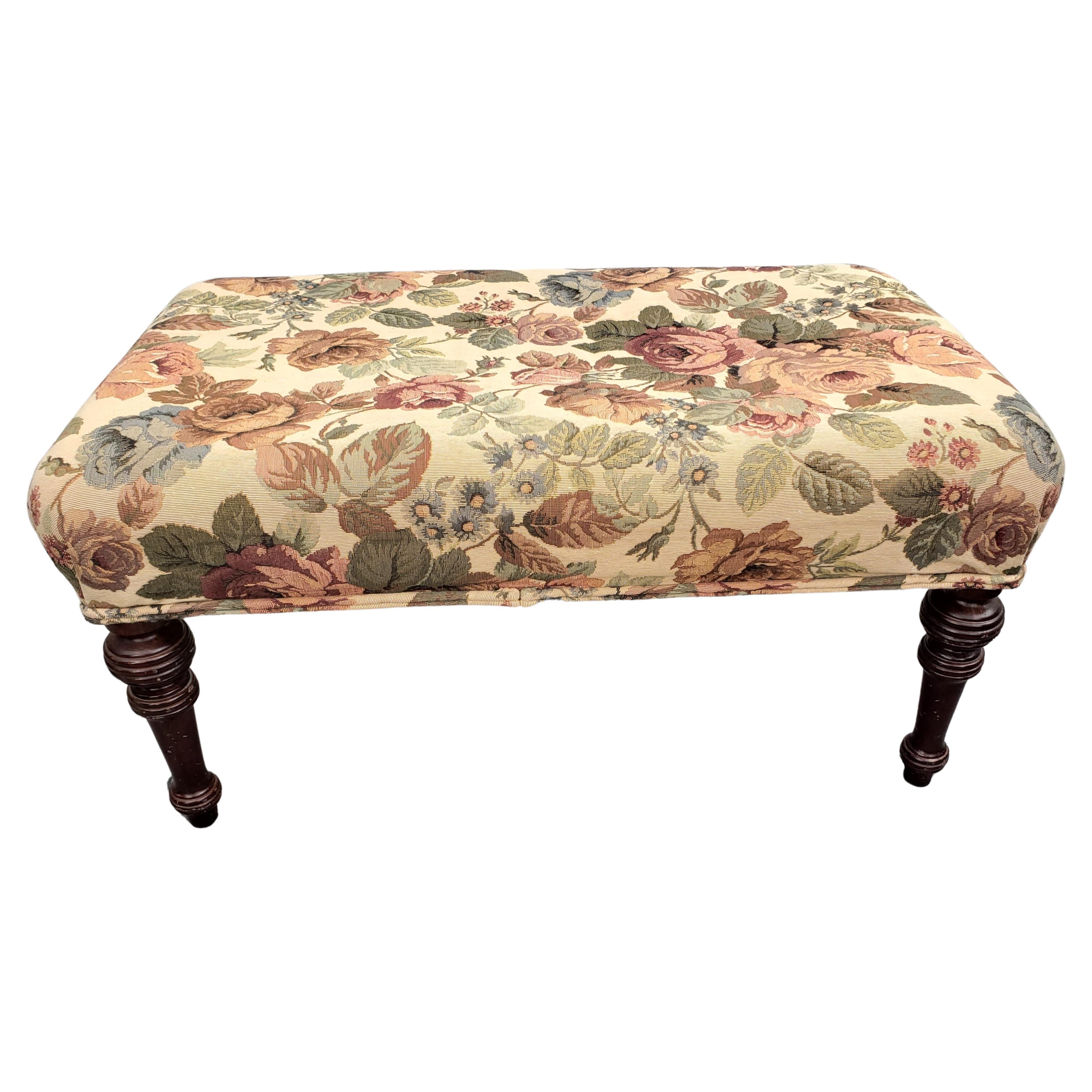 Vintage Mahogany and French Floral Tapestry Bench Ottoman Stool