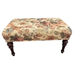 Retro Mahogany and French Floral Tapestry Bench Ottoman Stool