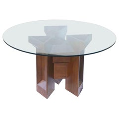 Vintage Mahogany and Glass Table 1960s, Italy