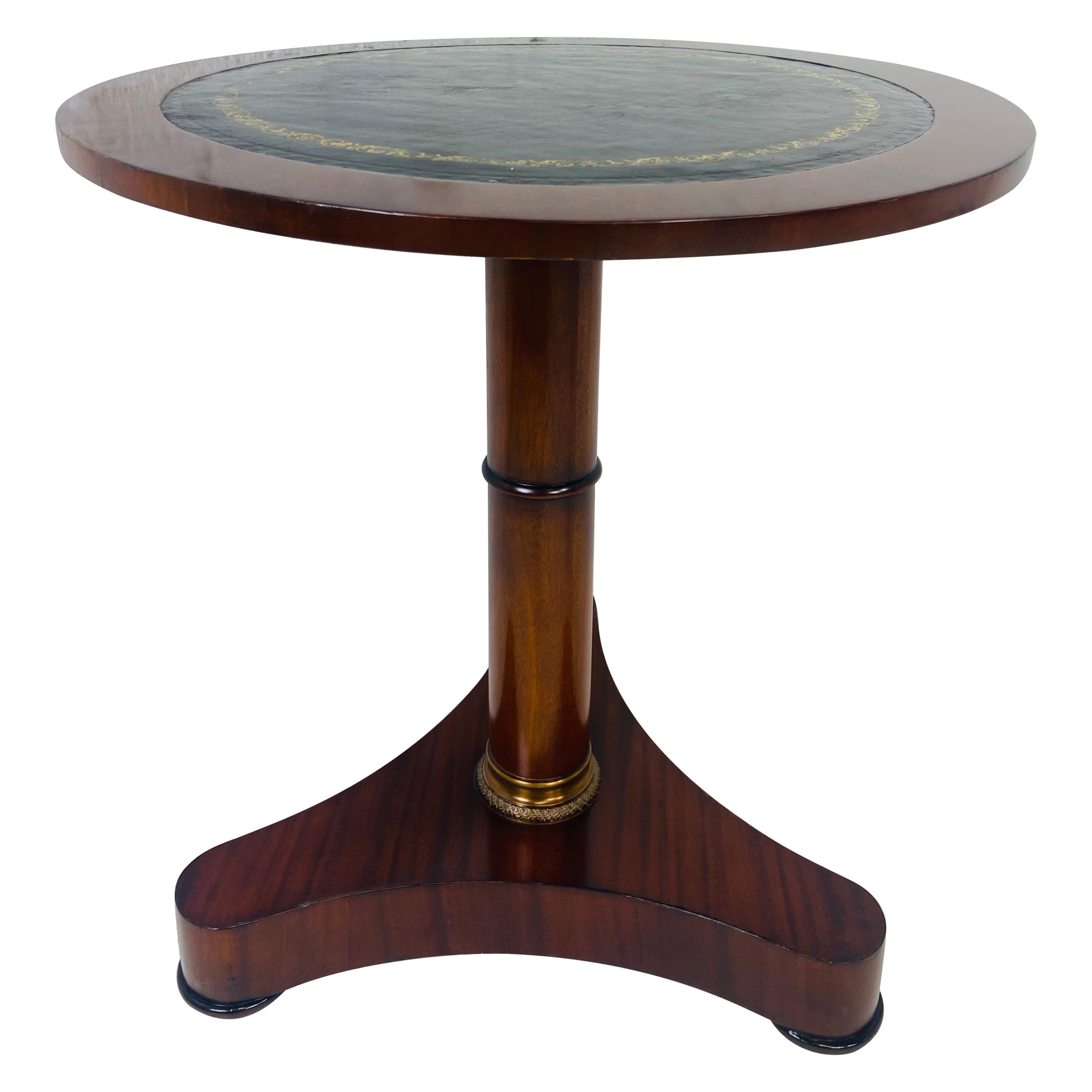 Vintage mahogany and leather Empire style martini table after Maitland Smith