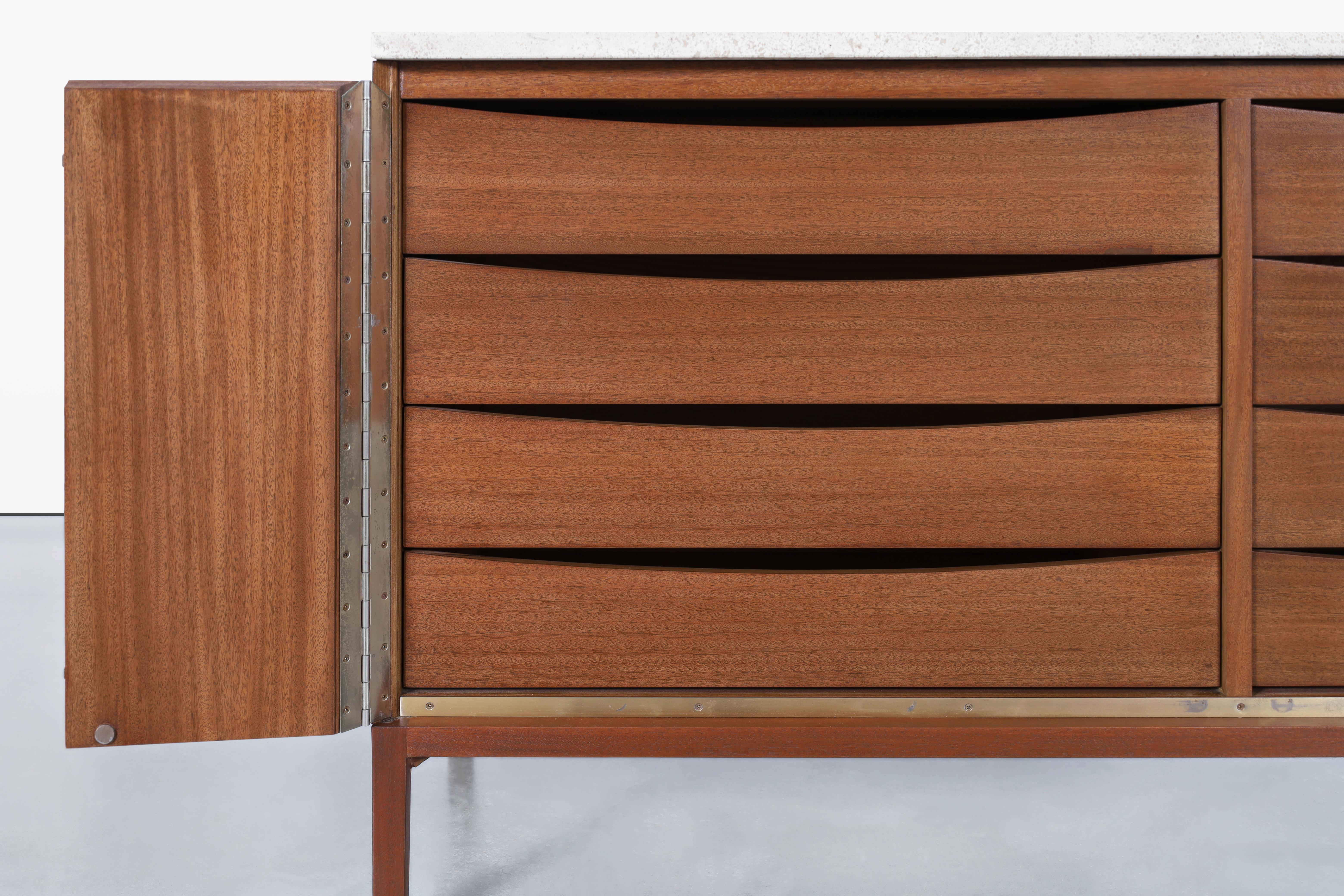 Credenza vintage in mogano e travertino di Paul McCobb per Calvin Furniture in vendita 3