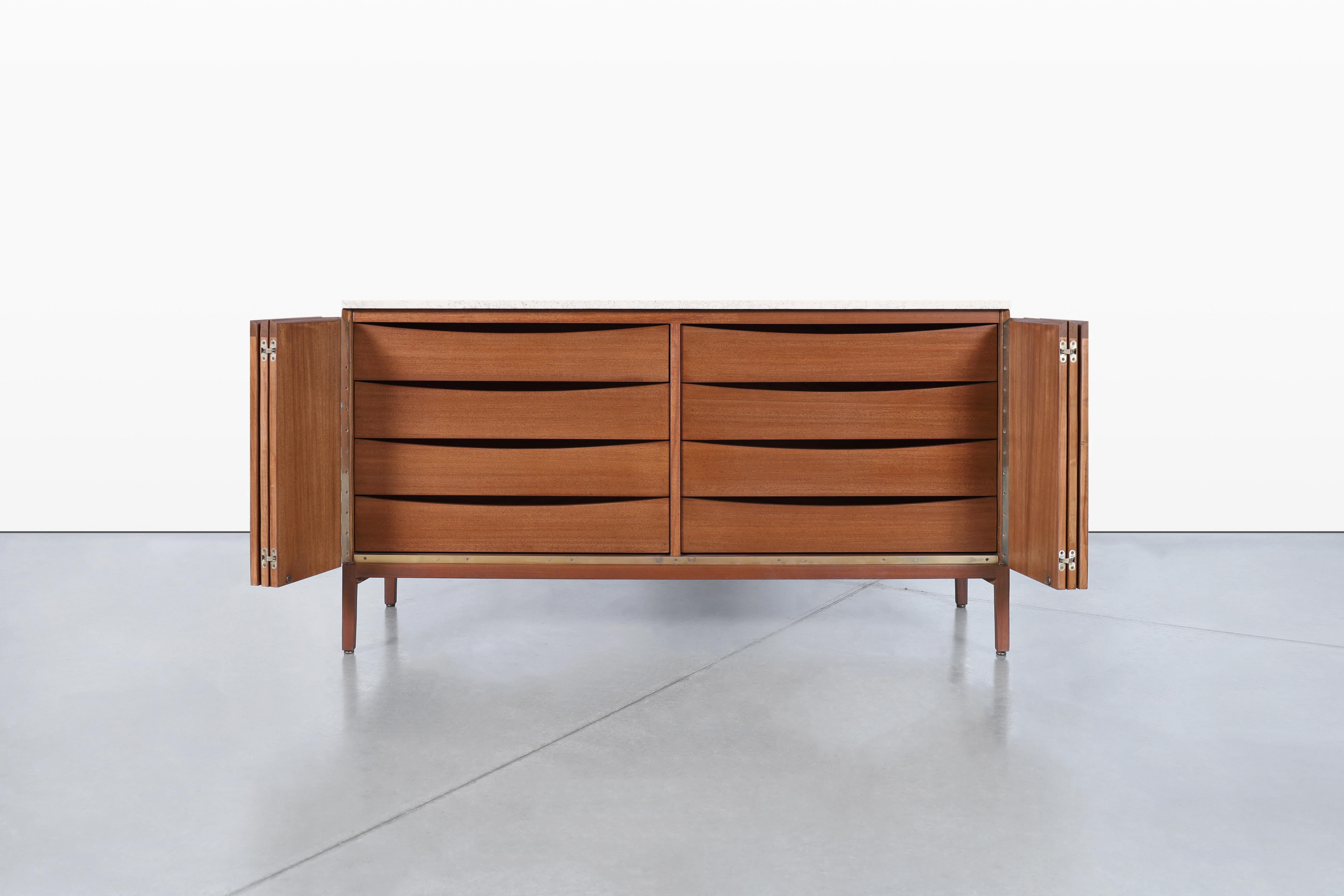 Credenza vintage in mogano e travertino di Paul McCobb per Calvin Furniture in vendita 2