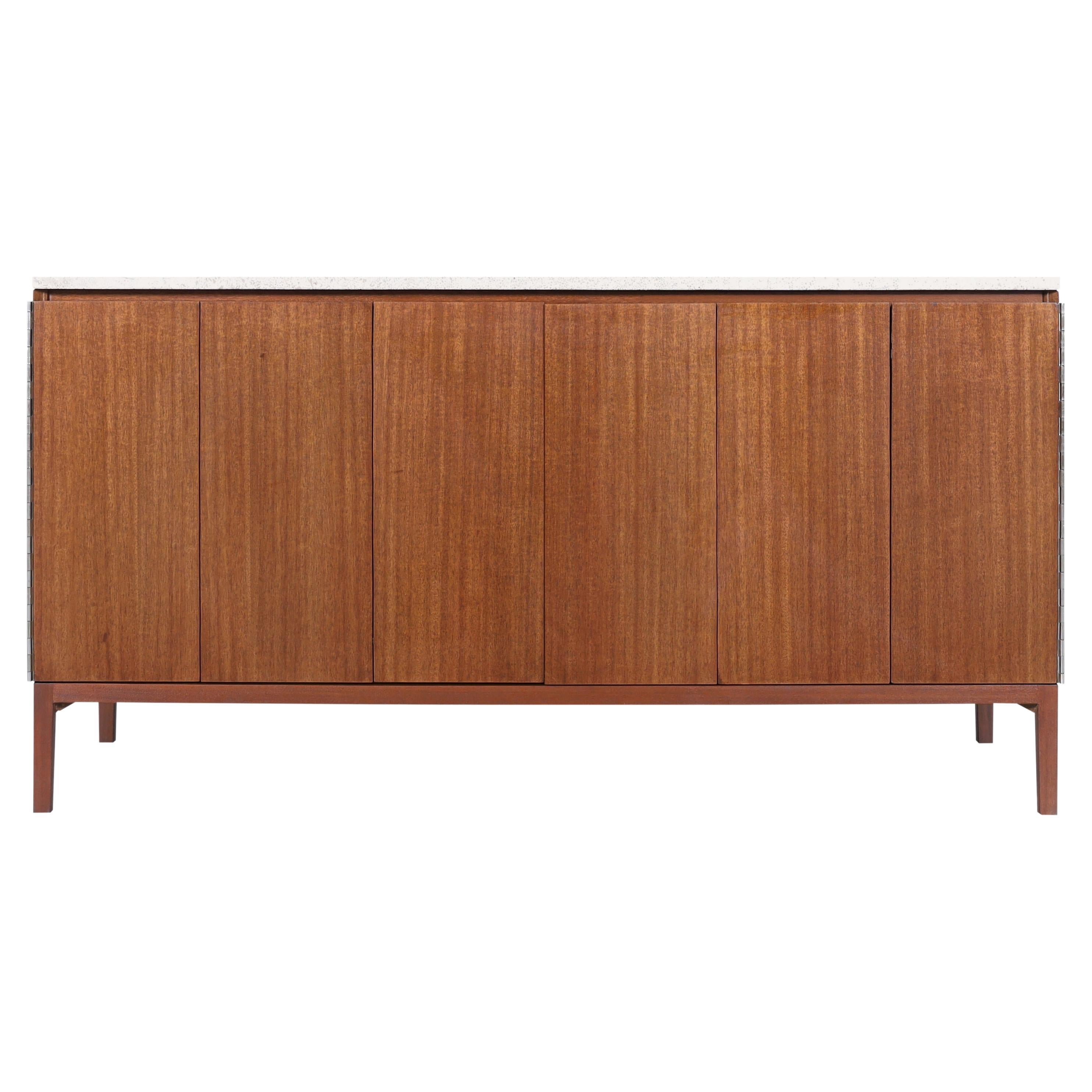 Vintage Mahogany and Travertine Credenza by Paul McCobb for Calvin Furniture