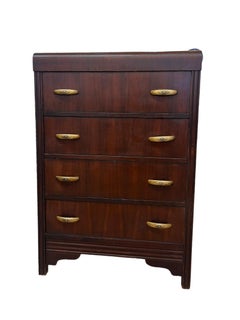 Vintage Mahogany Art Deco Waterfall Dresser 4 Drawers and Brass Metal hardware.