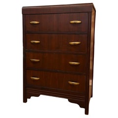 Vintage Mahogany Art Deco Waterfall Dresser 4 Drawers and Brass Metal hardware.