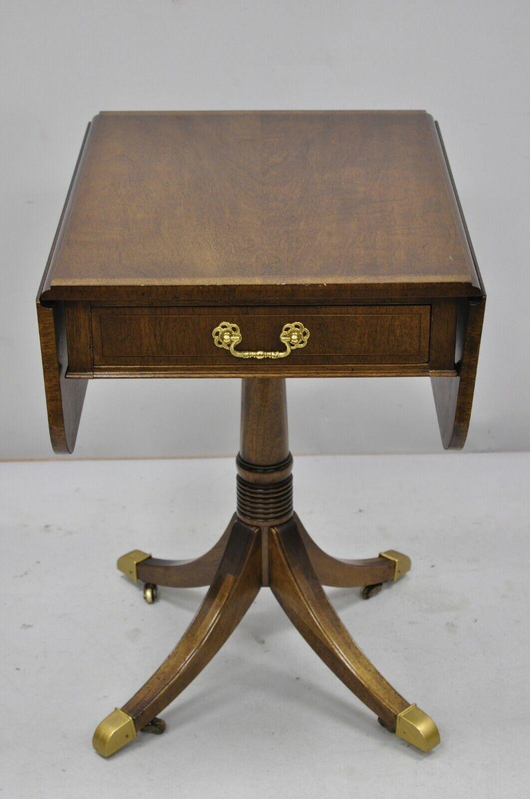 Vintage Mahogany Banded and Inlaid Drop Leaf Pembroke Lamp Side Table 5