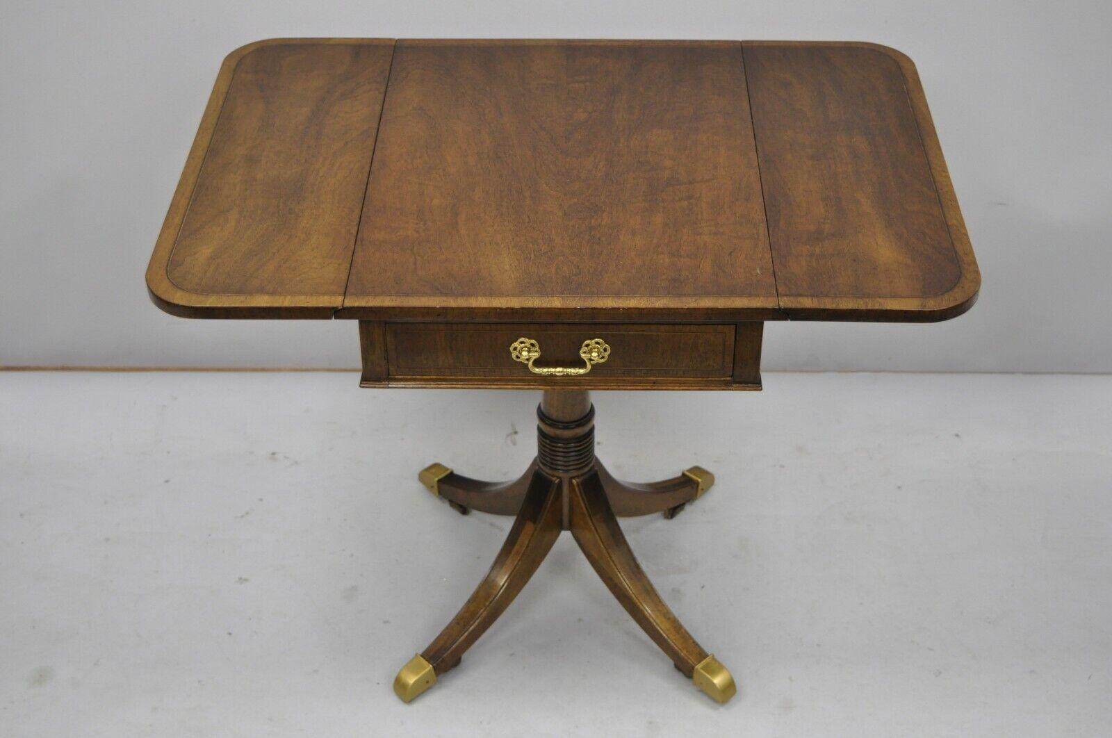 Federal Vintage Mahogany Banded and Inlaid Drop Leaf Pembroke Lamp Side Table