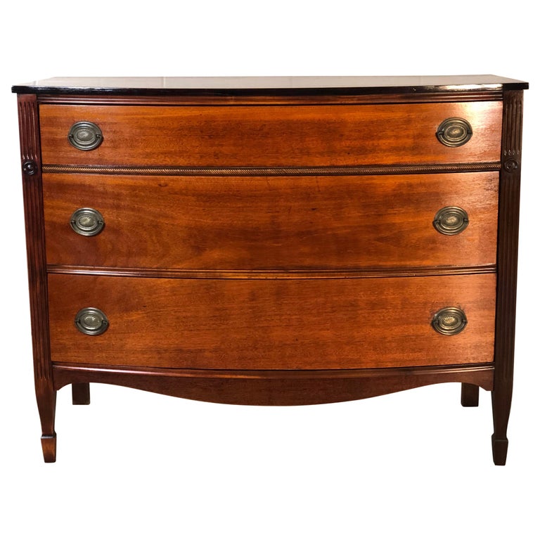 Vintage Mahogany Bow Front Low Dresser For Sale at 1stDibs