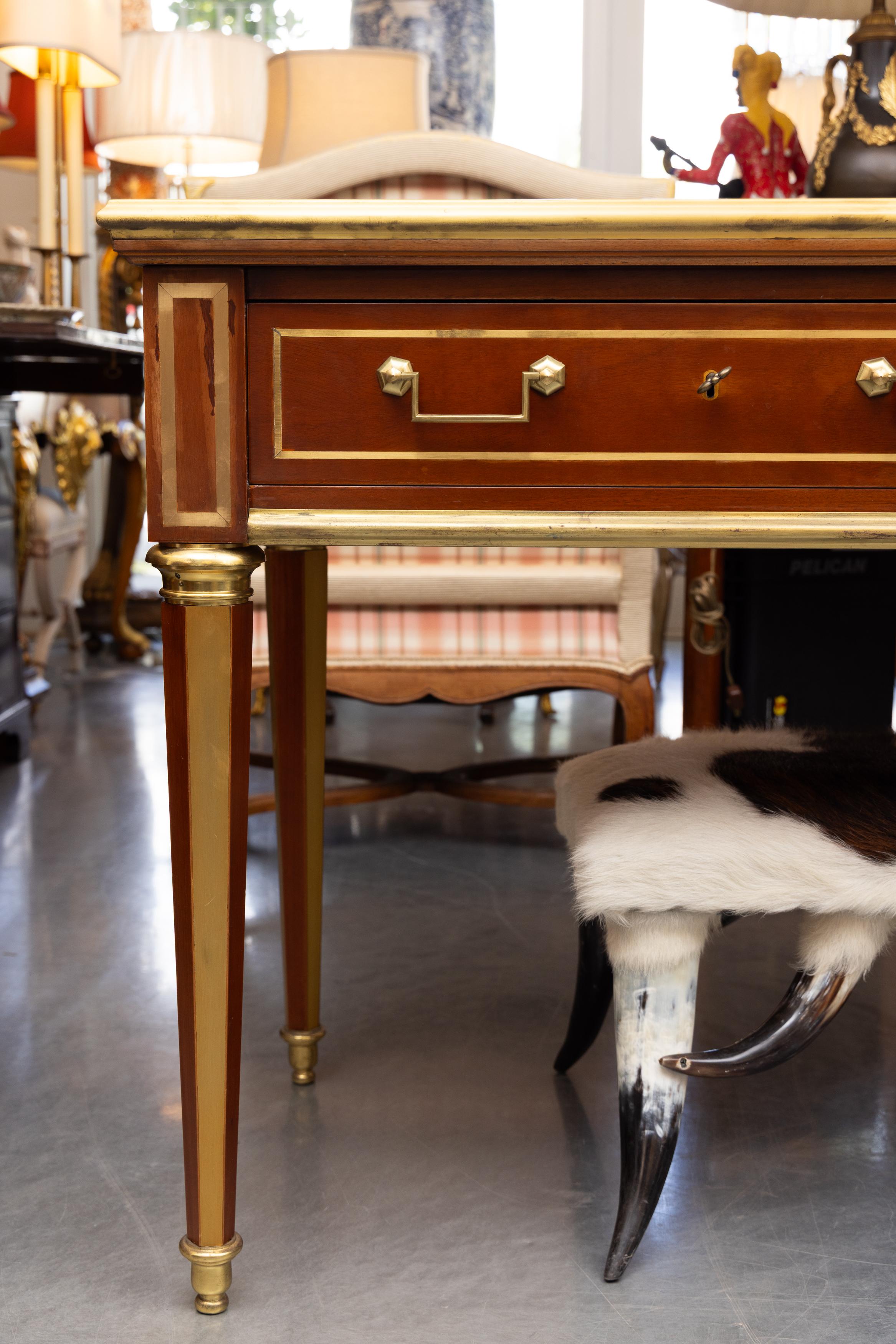 Other Vintage Mahogany Brass-Bound Two Drawer Desk / Sofa Table For Sale