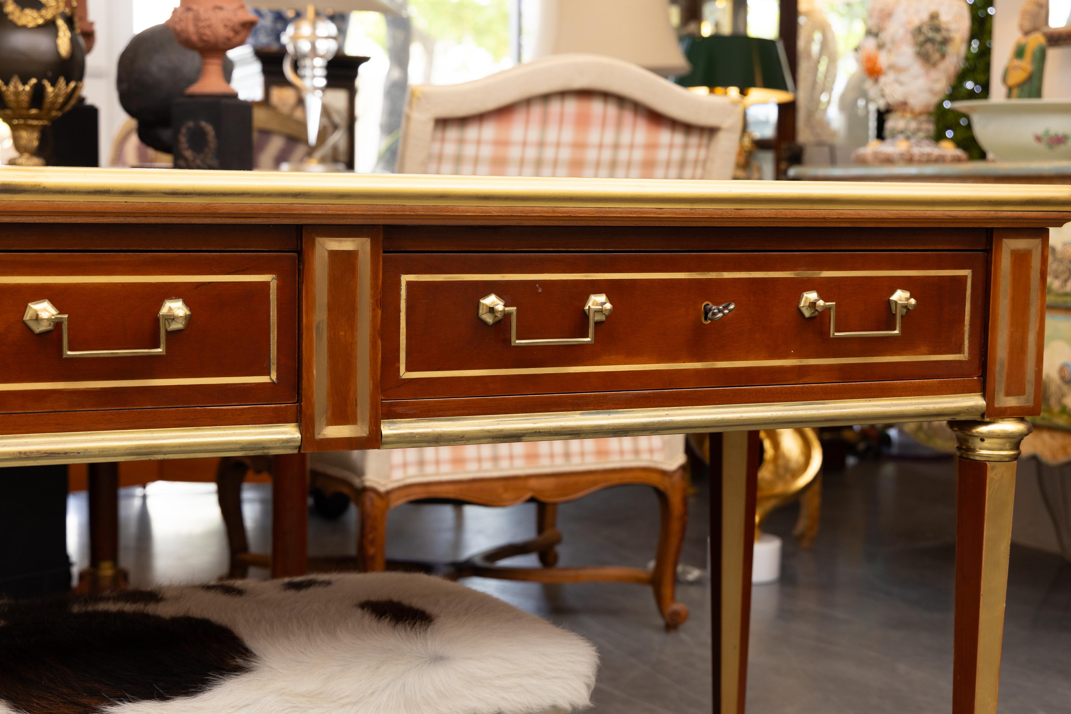 Unknown Vintage Mahogany Brass-Bound Two Drawer Desk / Sofa Table For Sale