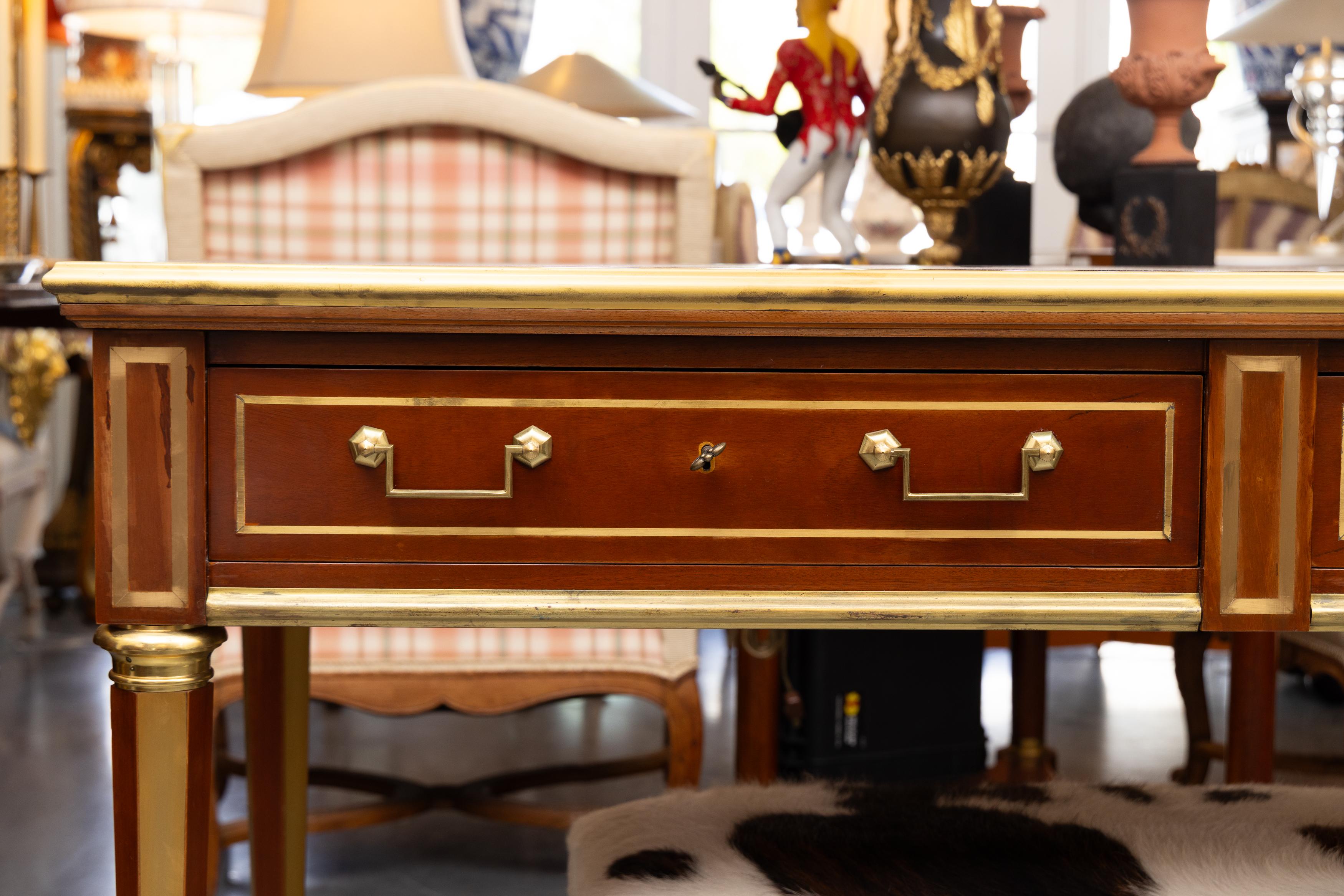 Vintage Mahogany Brass-Bound Two Drawer Desk / Sofa Table In Good Condition For Sale In WEST PALM BEACH, FL