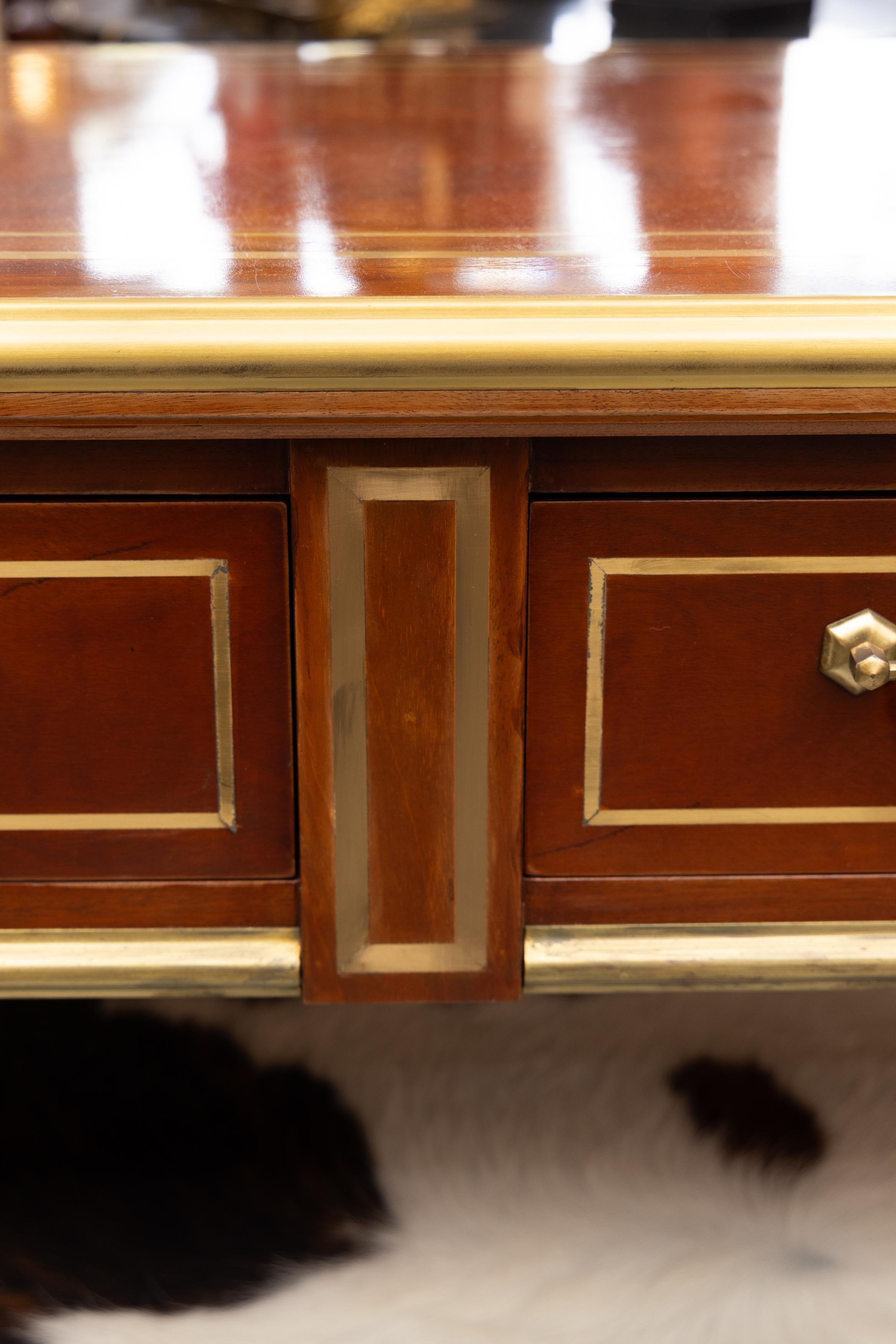 Wood Vintage Mahogany Brass-Bound Two Drawer Desk / Sofa Table For Sale
