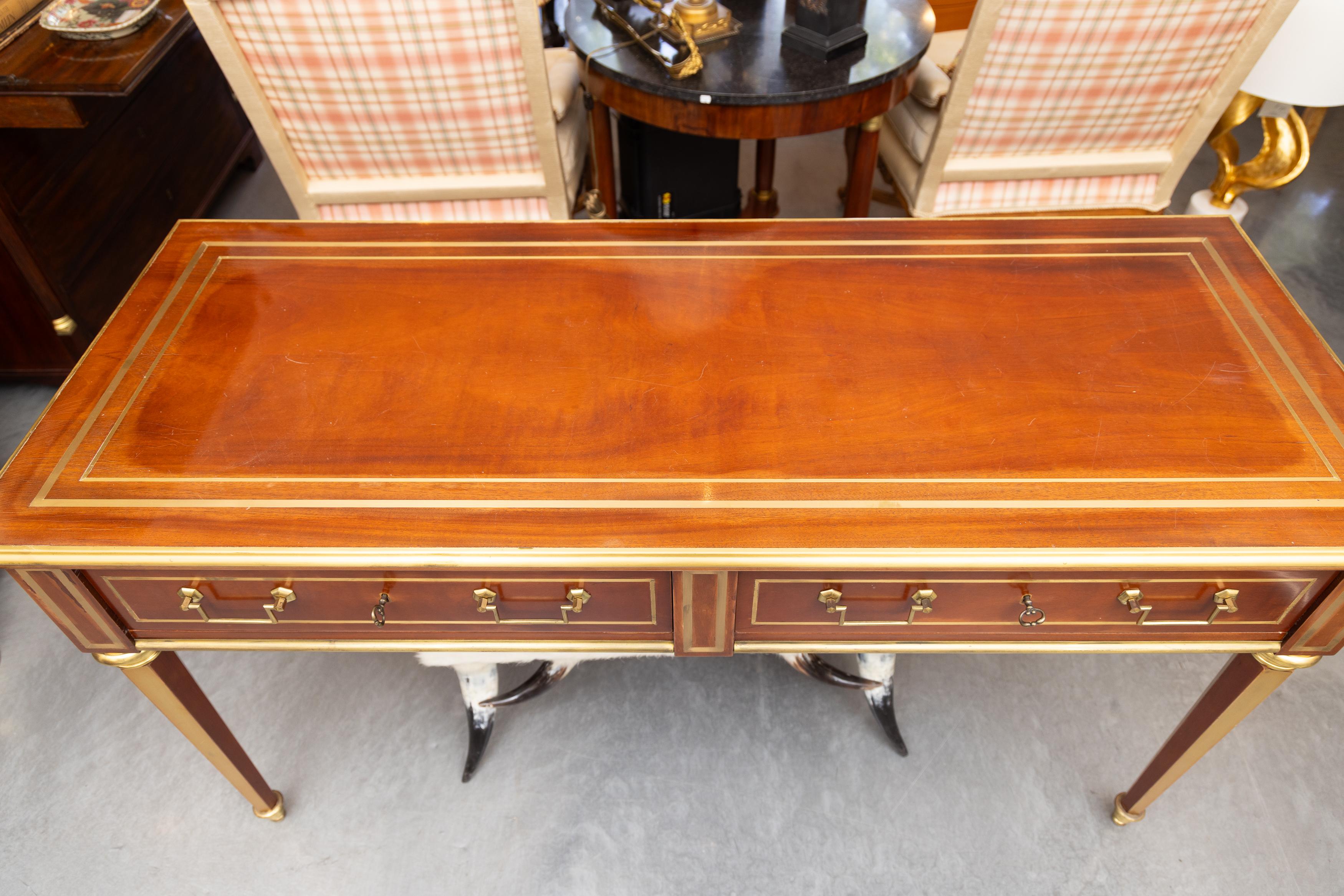 Vintage Mahogany Brass-Bound Two Drawer Desk / Sofa Table For Sale 2