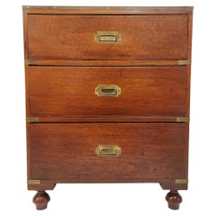 Vintage Mahogany and Brass Military Chest of Drawers Campaign