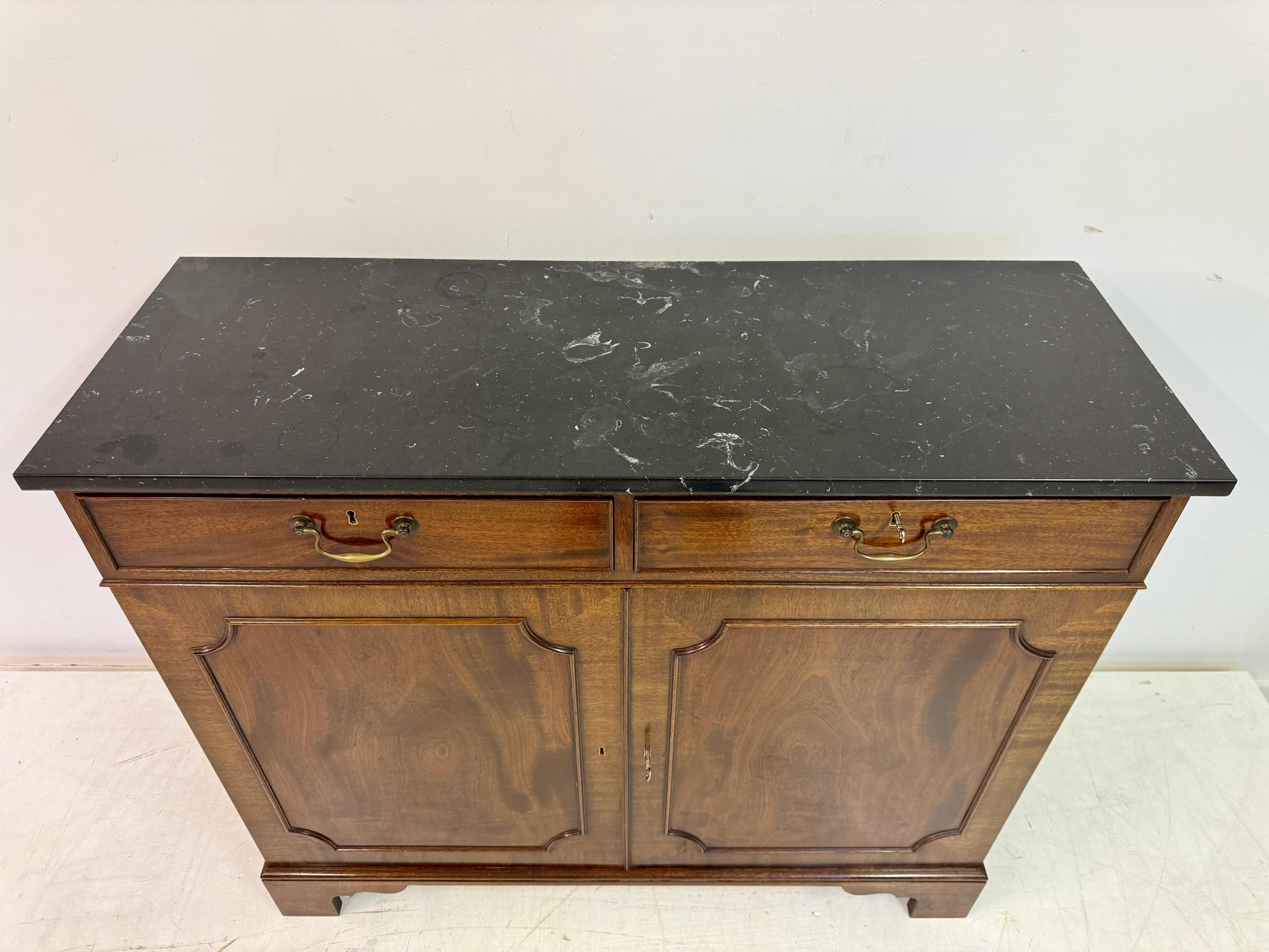 British Vintage Mahogany Buffet or Server with Marble Top By William Tillman