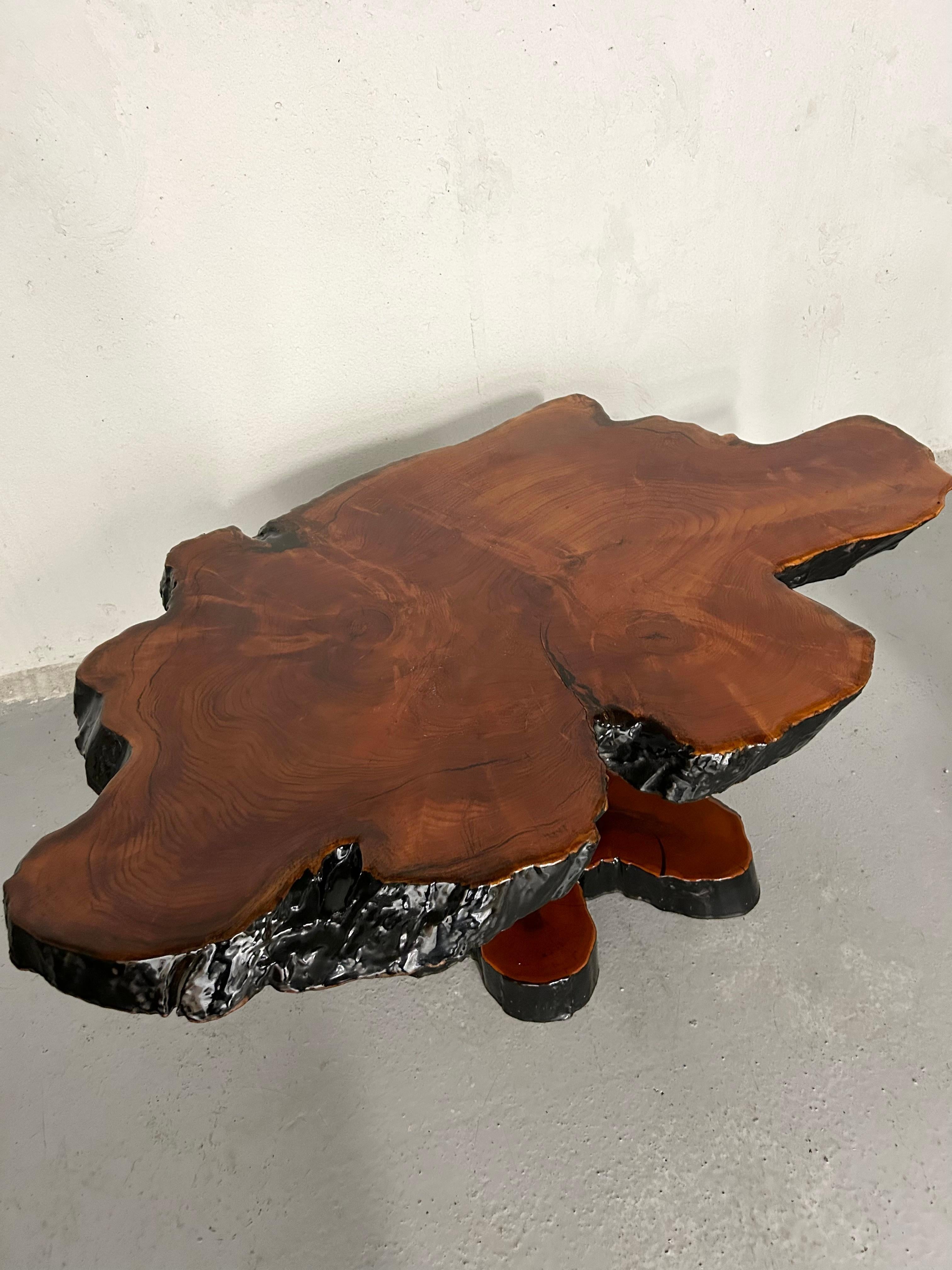 American Vintage Mahogany Burl Wood Coffee Table with Live Edge For Sale