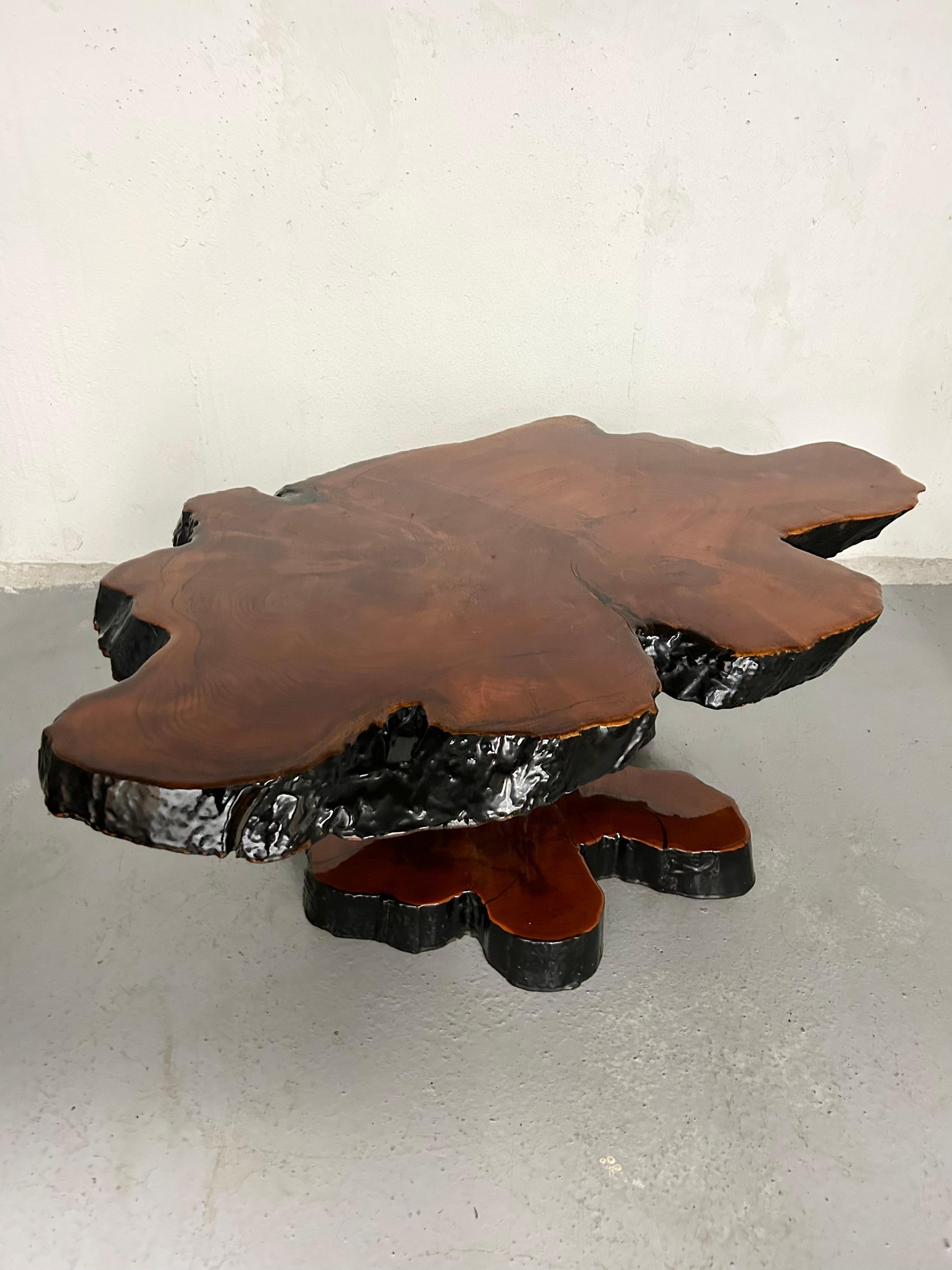 Late 20th Century Vintage Mahogany Burl Wood Coffee Table with Live Edge For Sale