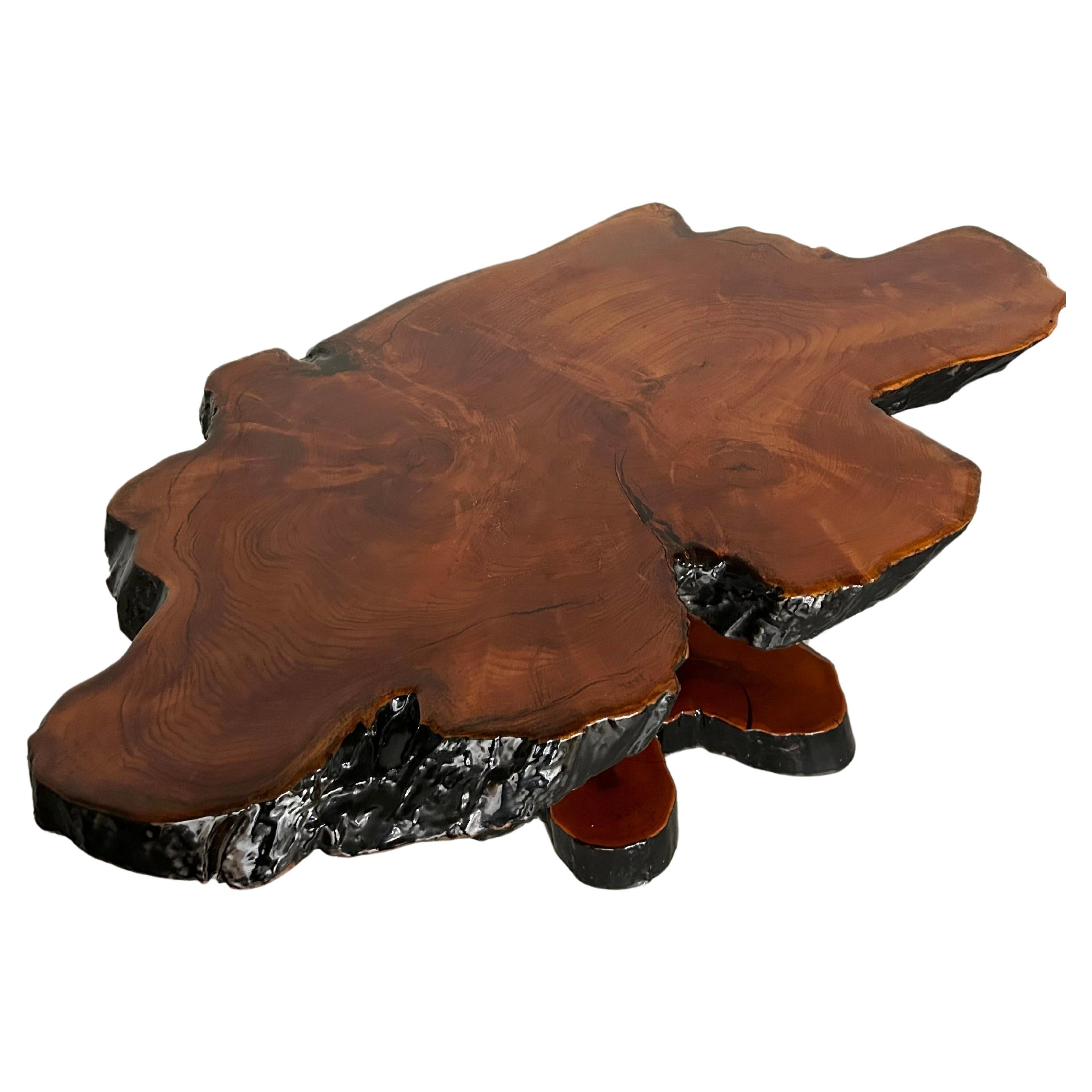 Vintage Mahogany Burl Wood Coffee Table with Live Edge For Sale