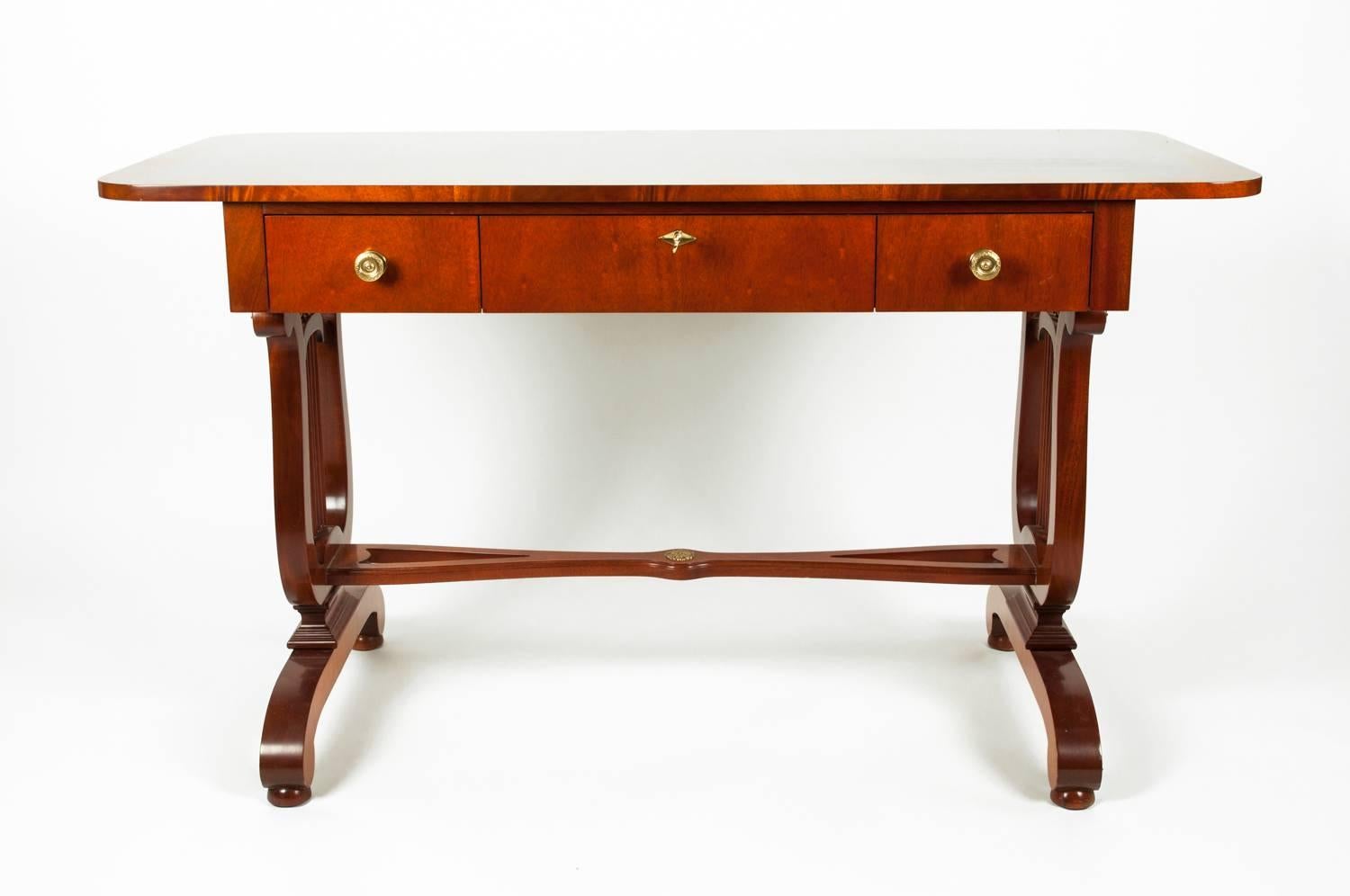 Vintage Mahogany Burl Wood Writing Desk or Console Table 8