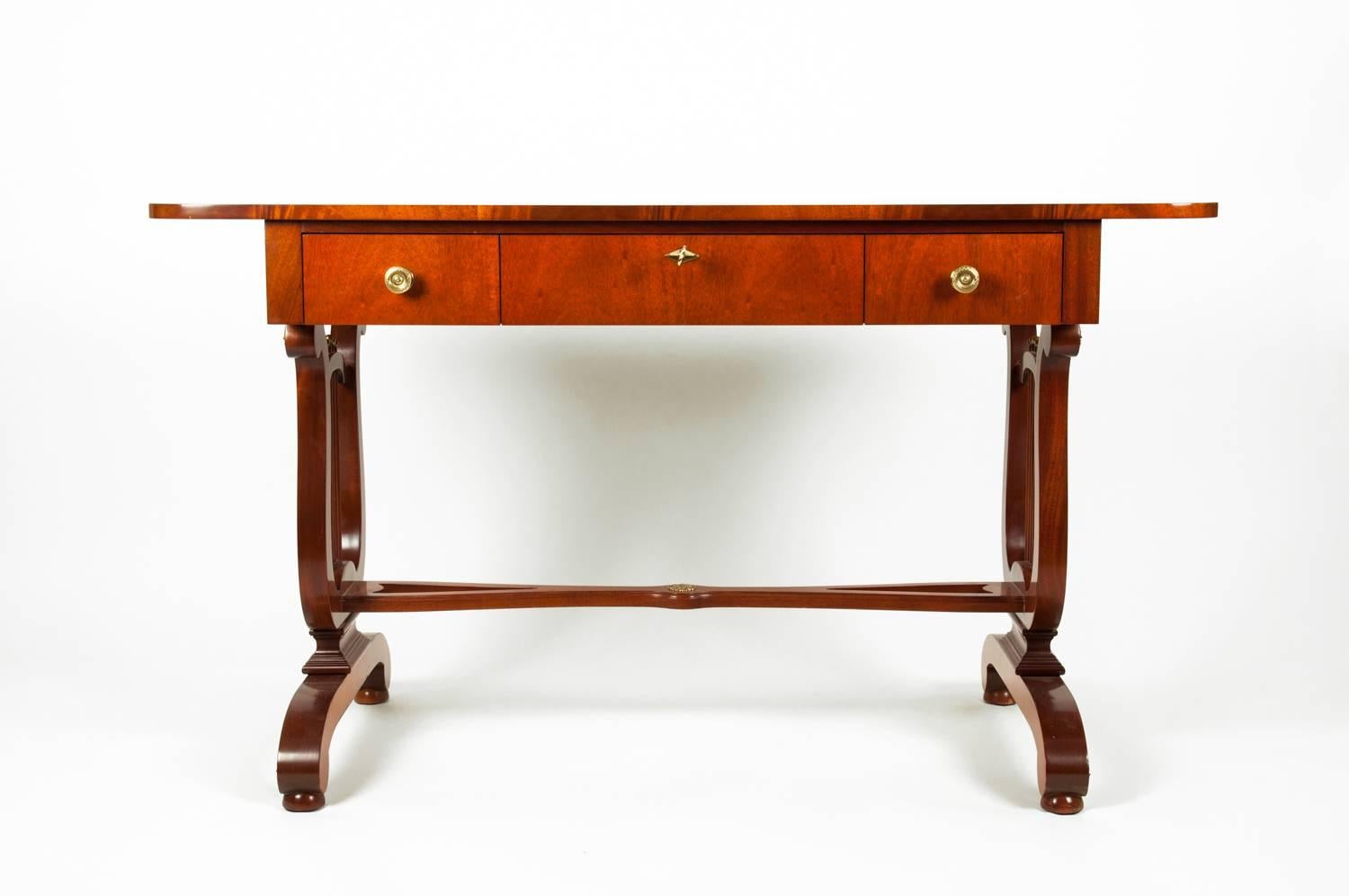 Vintage Mahogany Burl Wood Writing Desk or Console Table 9
