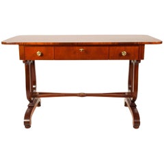 Vintage Mahogany Burl Wood Writing Desk or Console Table