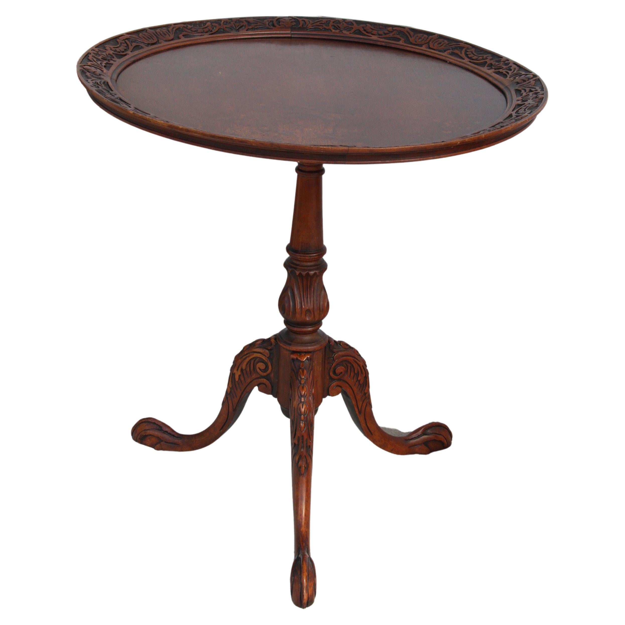Vintage Mahogany Carved Pie Crust Accent Table  For Sale