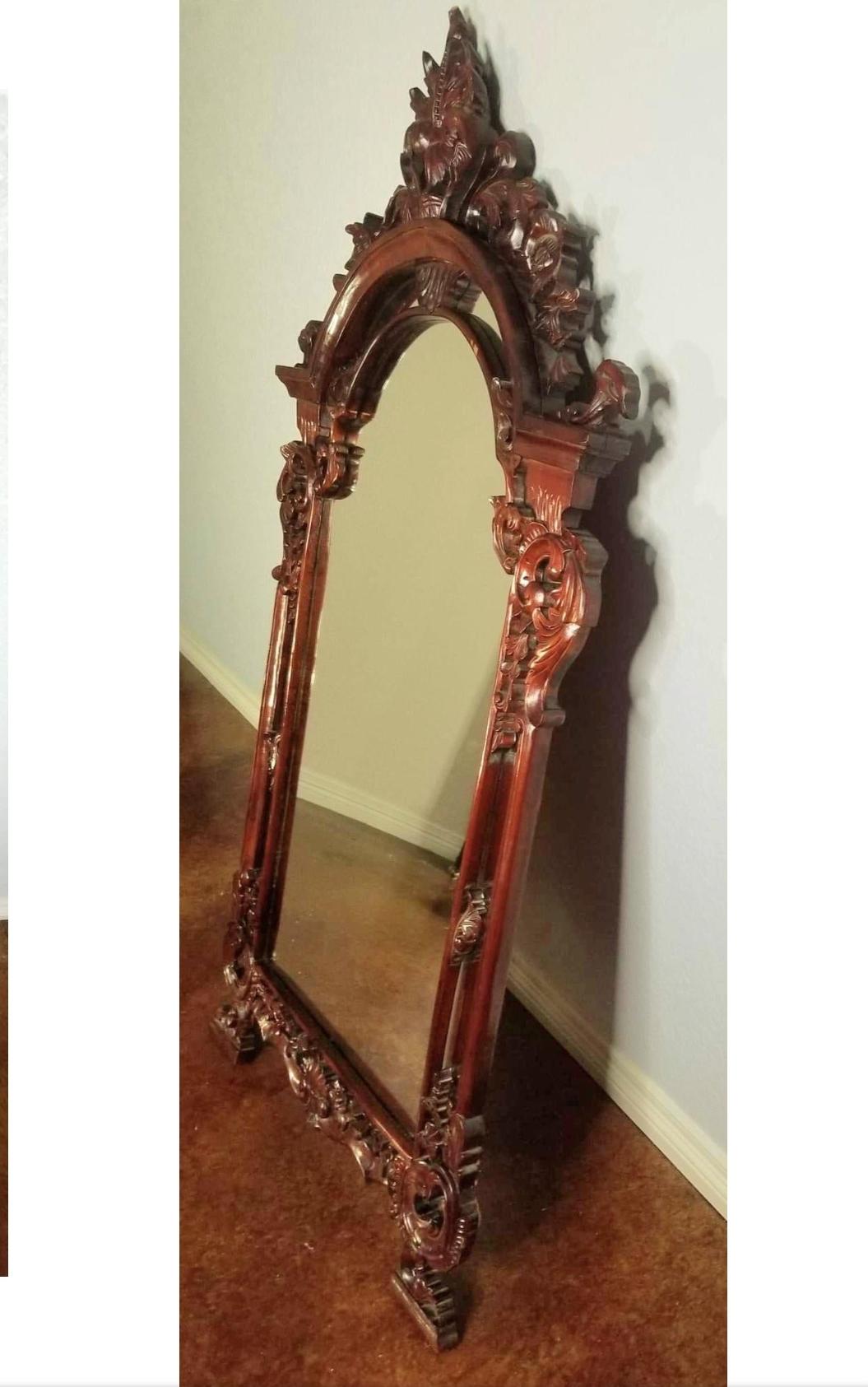 Vintage Mahogany Carved Footed Mirror 4