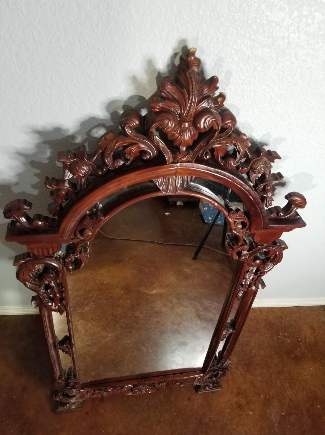 Vintage Mahogany Carved Footed Mirror 5