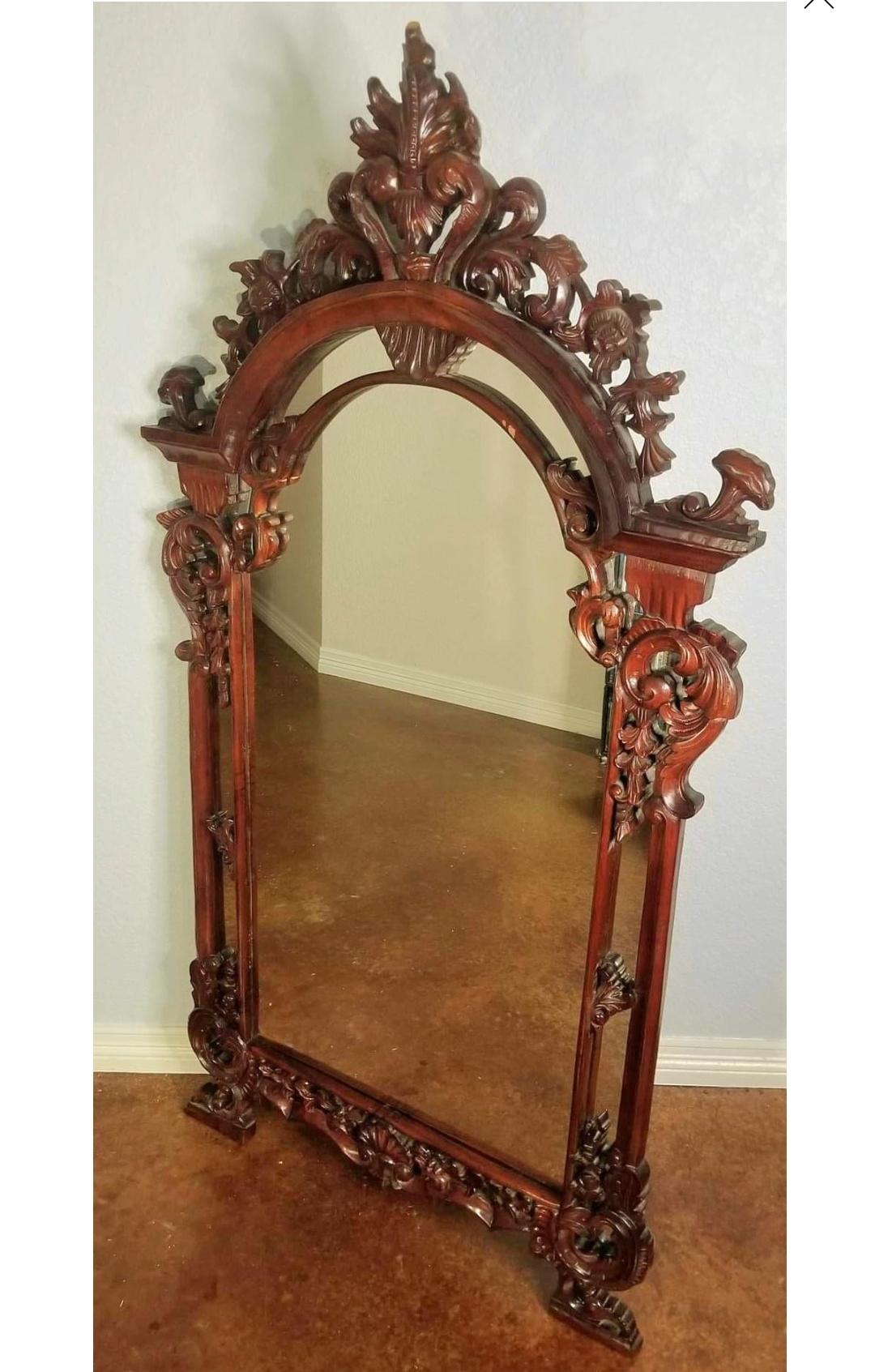 Vintage Mahogany Carved Footed Mirror 6