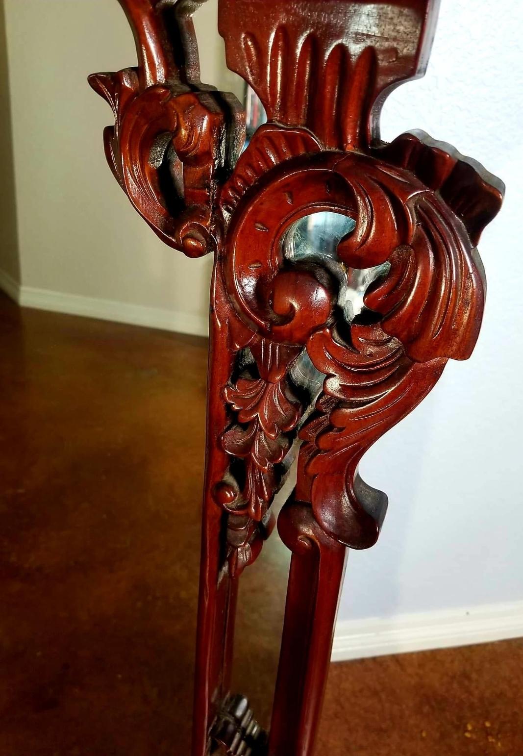 Vintage Mahogany Carved Footed Mirror 1