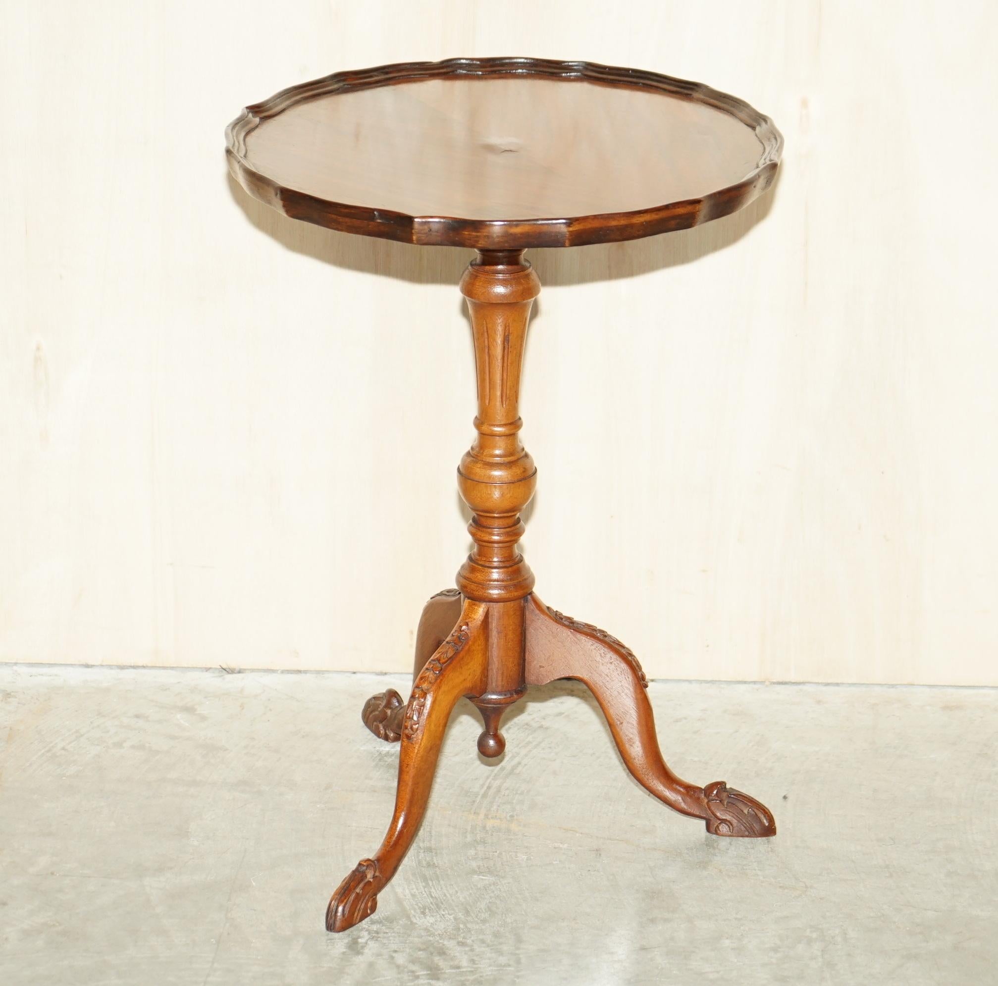 Royal House Antiques

Royal House Antiques is delighted to offer for sale this lovely vintage light Mahogany Pie crust edge lamp or side table.

It has lovely ornately carved legs which are very decorative 

A good-looking well-made tripod table in