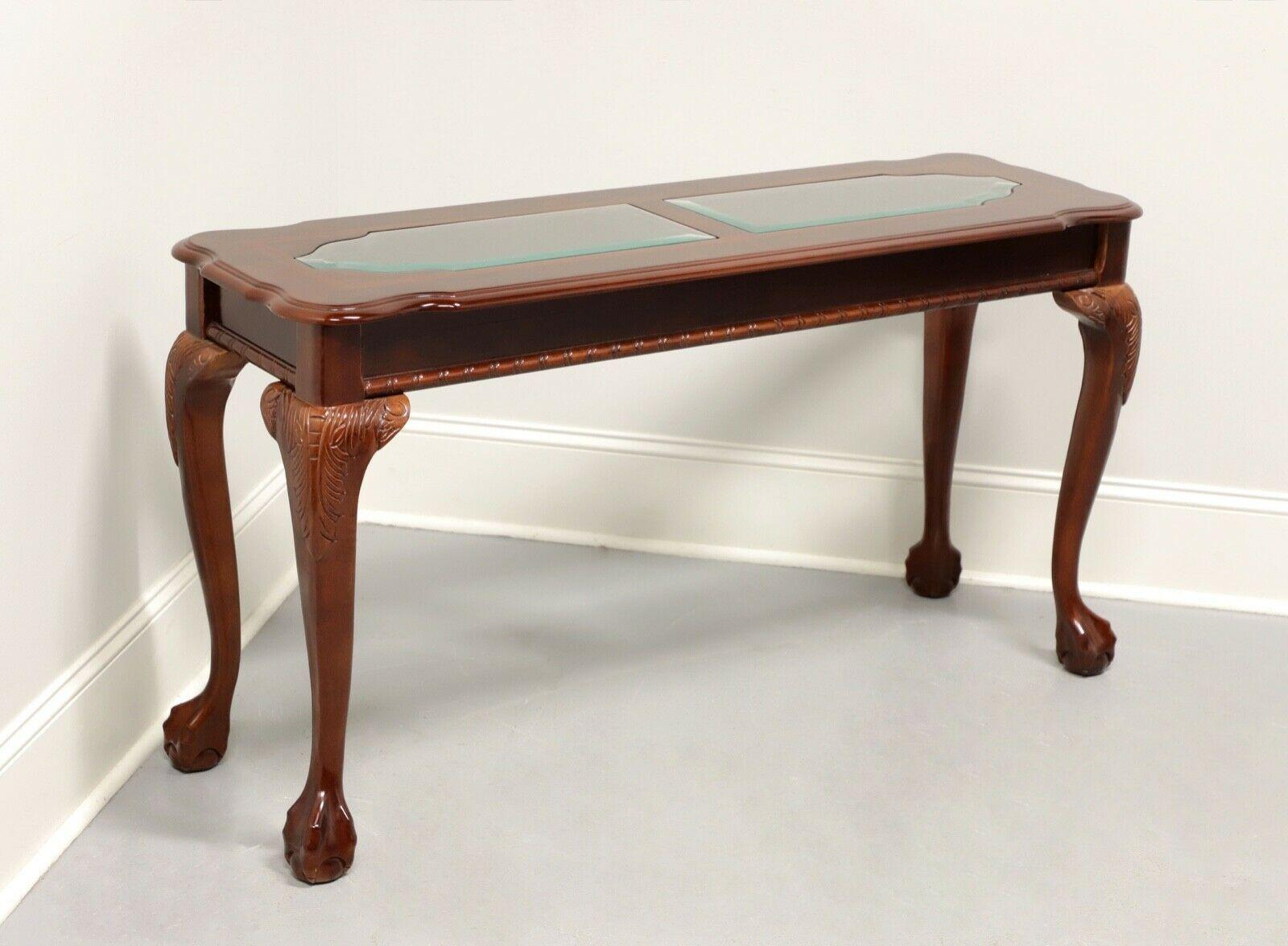Vintage Mahogany Chippendale Glass Top Console Sofa Table 1