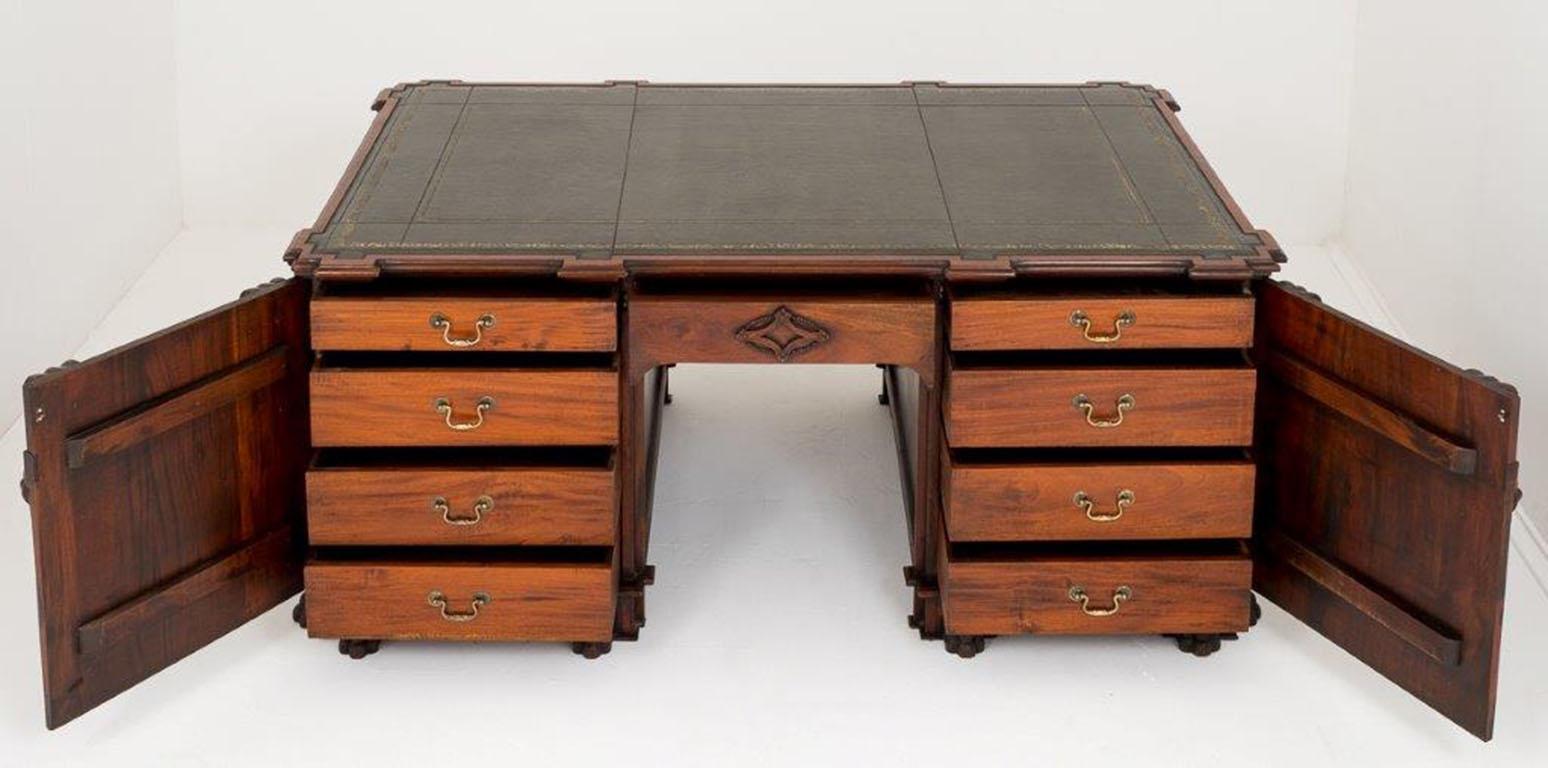 Mid-20th Century Vintage Mahogany Chippendale Nostell Priory Partner's Desk, 20th Century