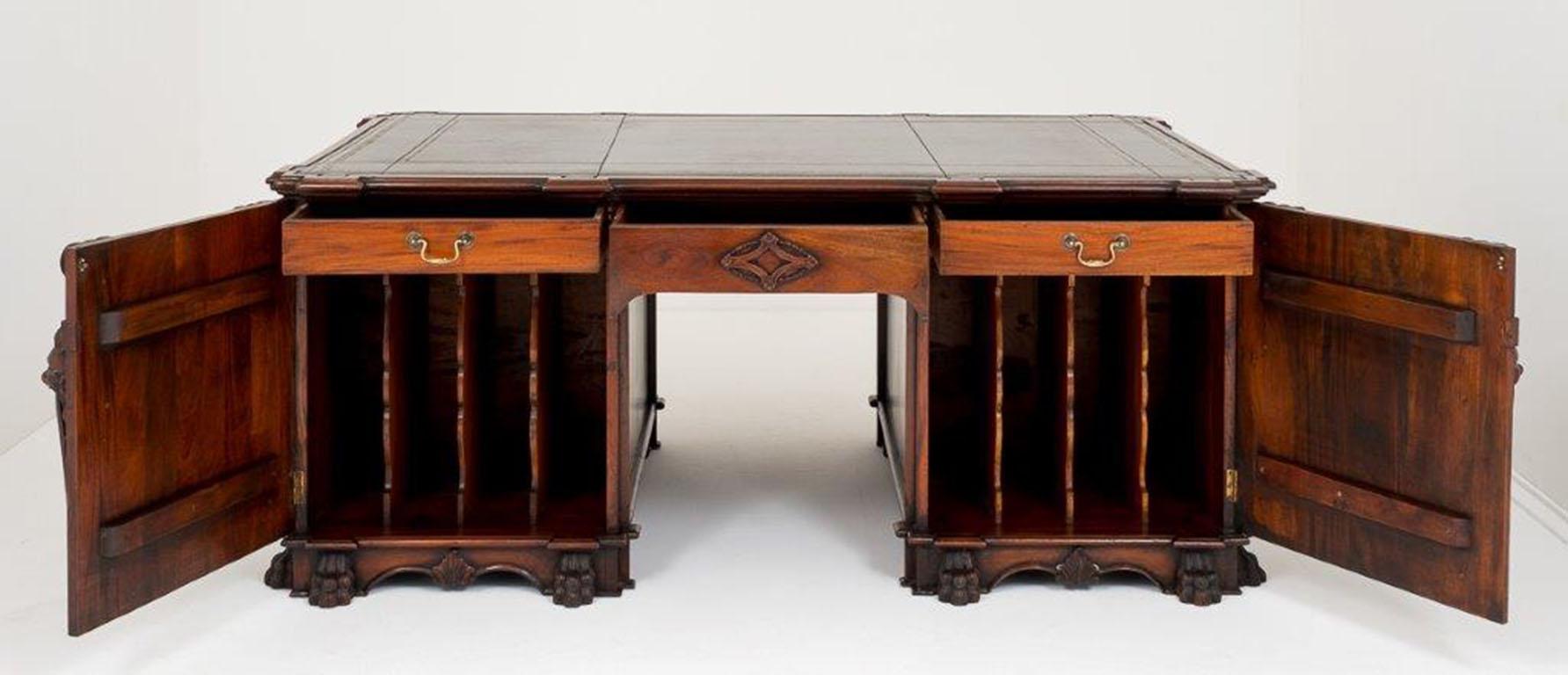 Vintage Mahogany Chippendale Nostell Priory Partner's Desk, 20th Century 1